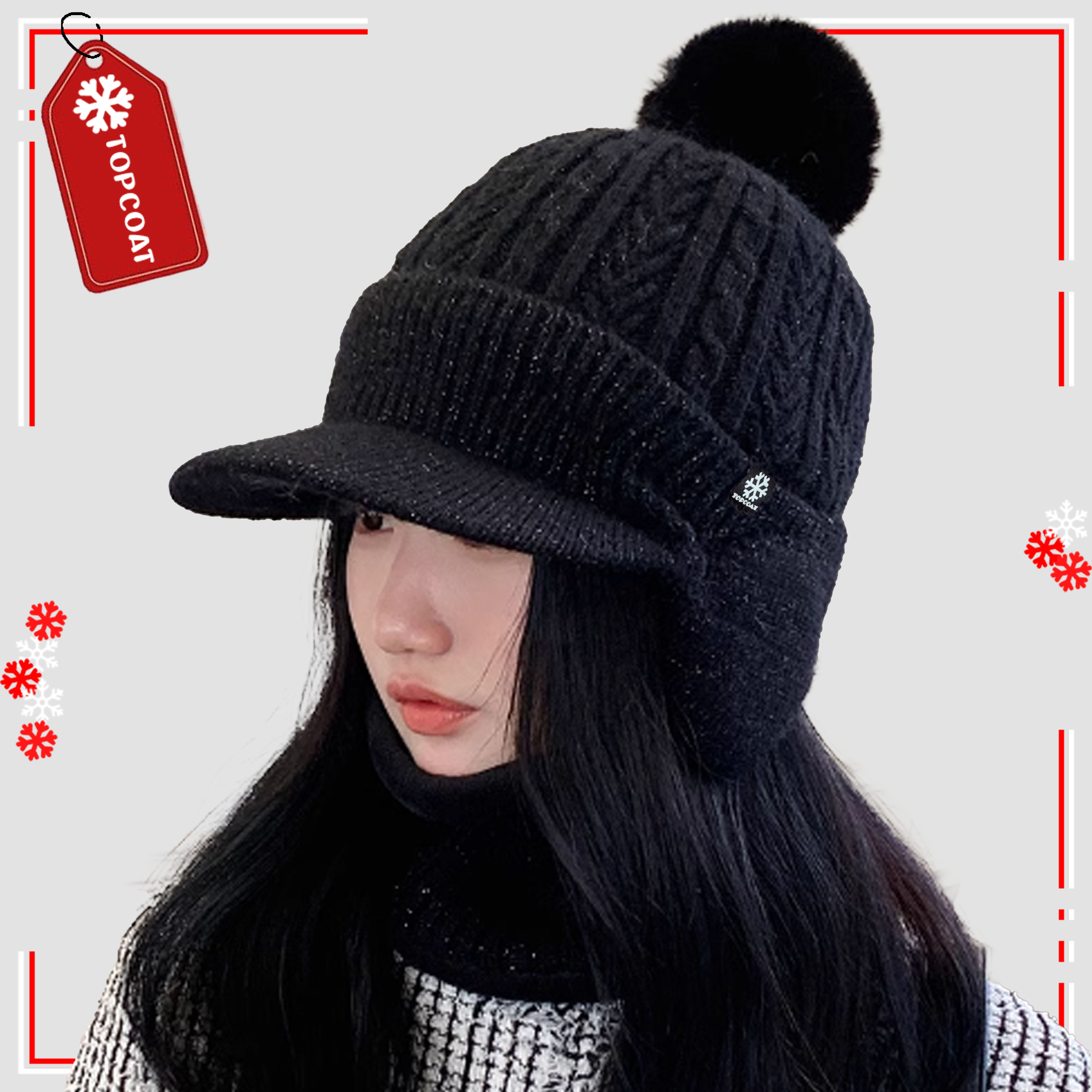 หมวกกันหนาวบุขนwool มีที่ปิดหู มีปีก มีจุก