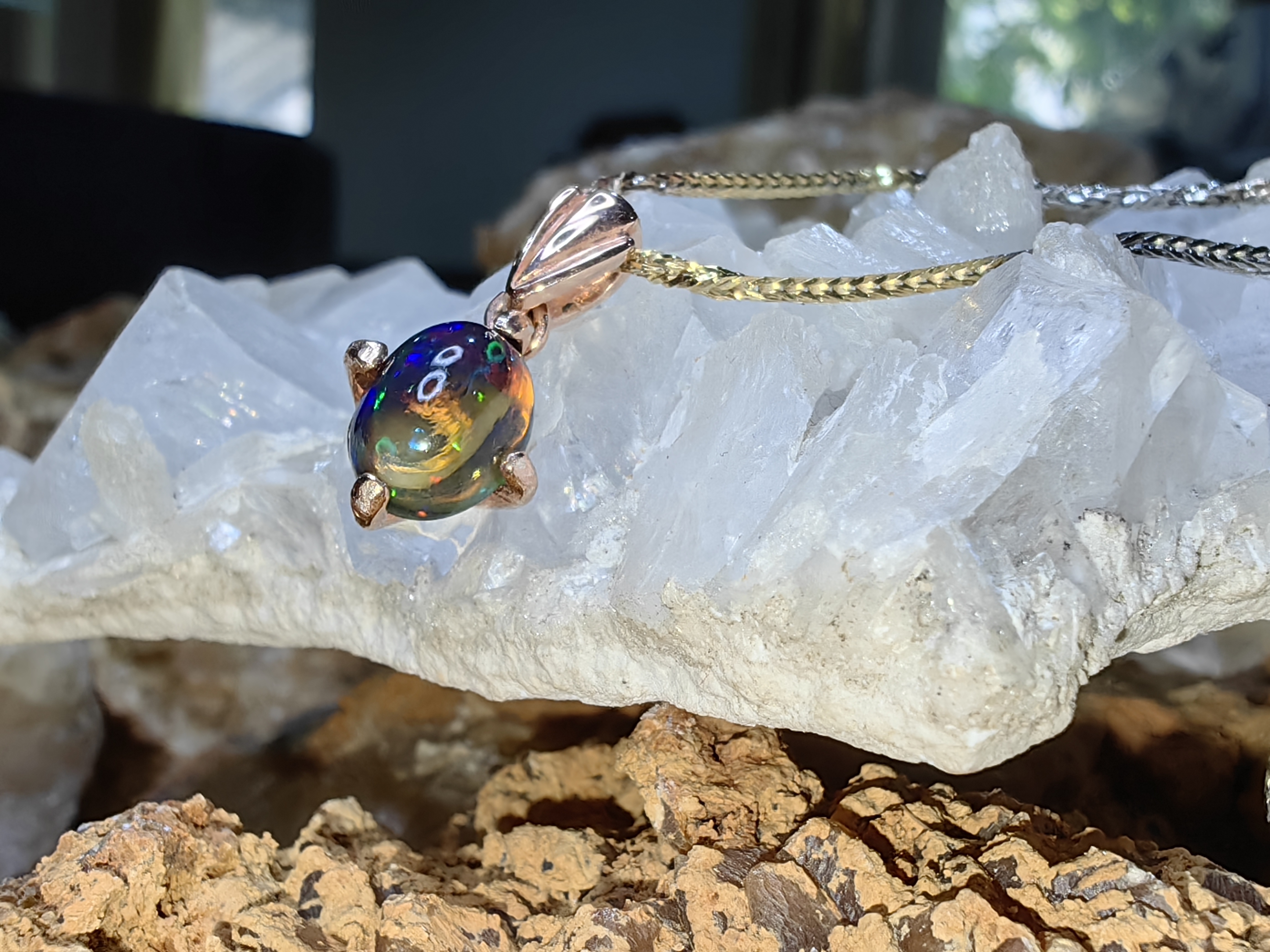 Black Opal Pendent 925 Sterling Silver จี้โอปอดำ เงินแท้ 925