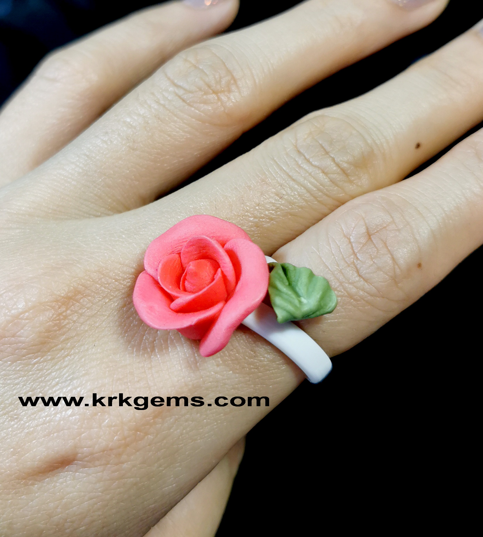 SMALL ORANGE ROSE HANDMADE CLAY RING
