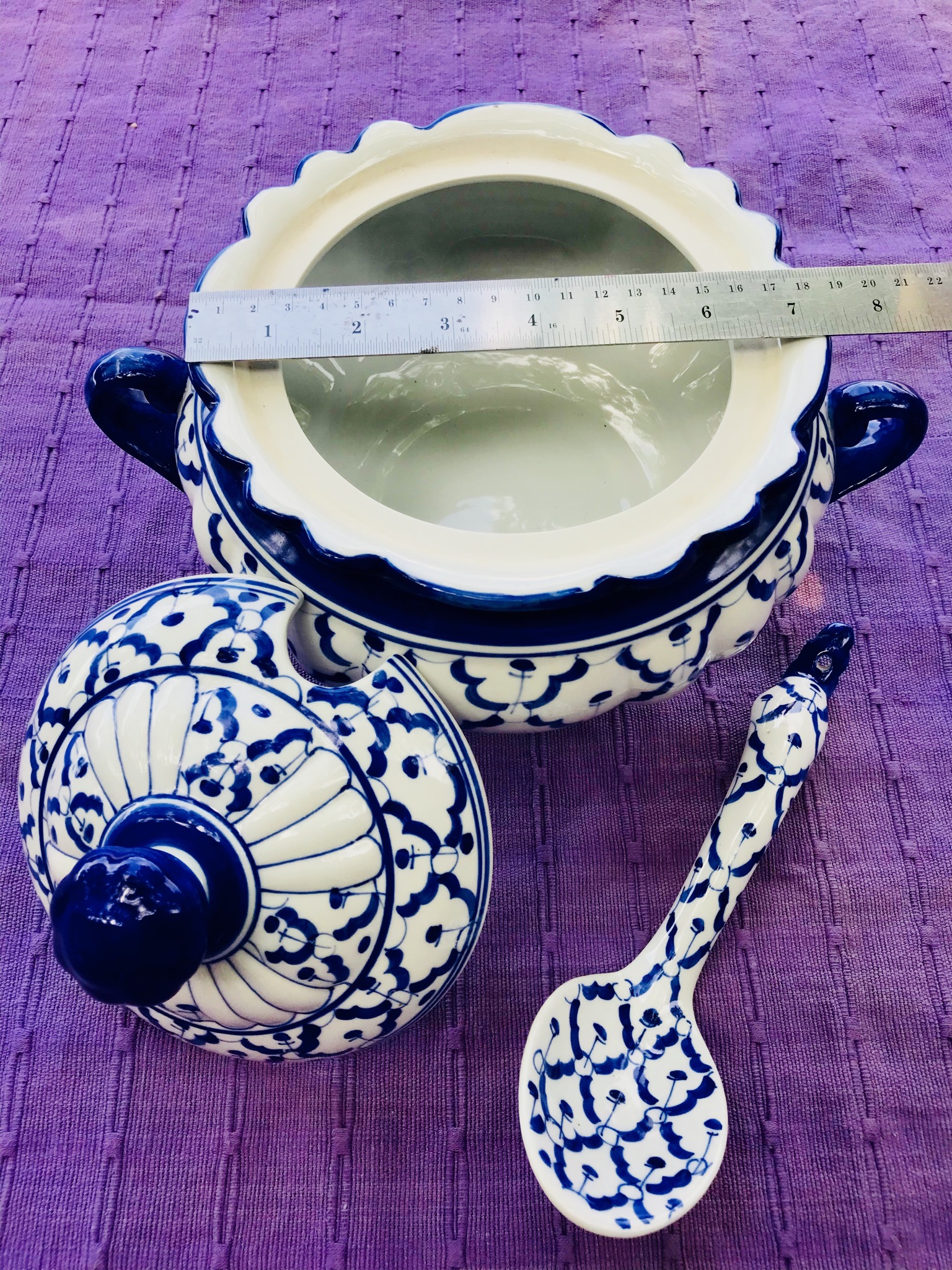 หม้อข้าว+ทัพพีลายไทยหูจับทรงหอย7"