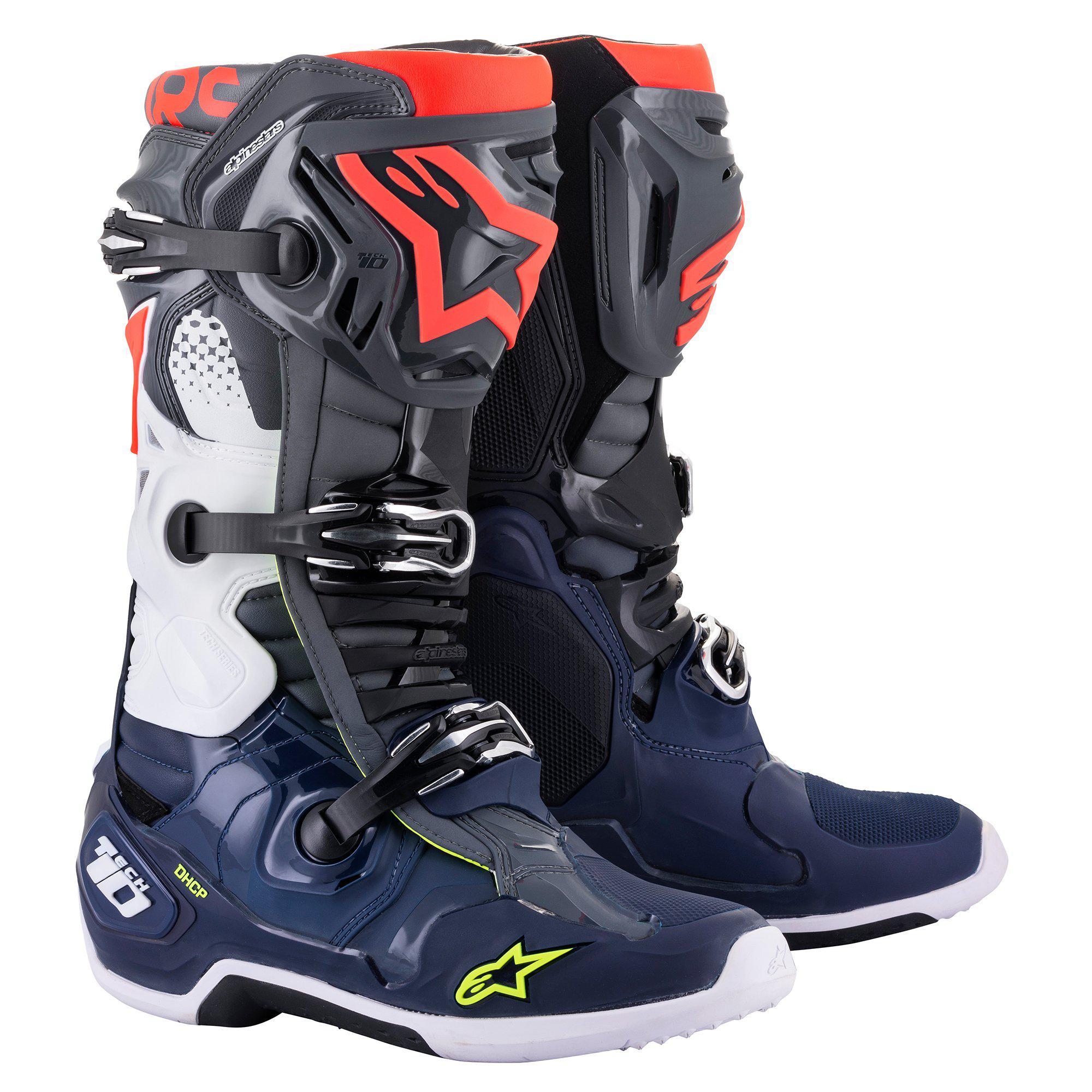 Alpinestars TECH 10 BOOTS (DARK GRAY DARK BLUE RED FLUO)