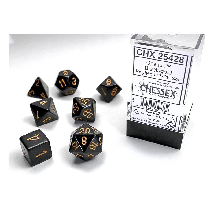 [ลูกเต๋า] Chessex: Black/Gold Opaque Polyhedral 7-Die Set
