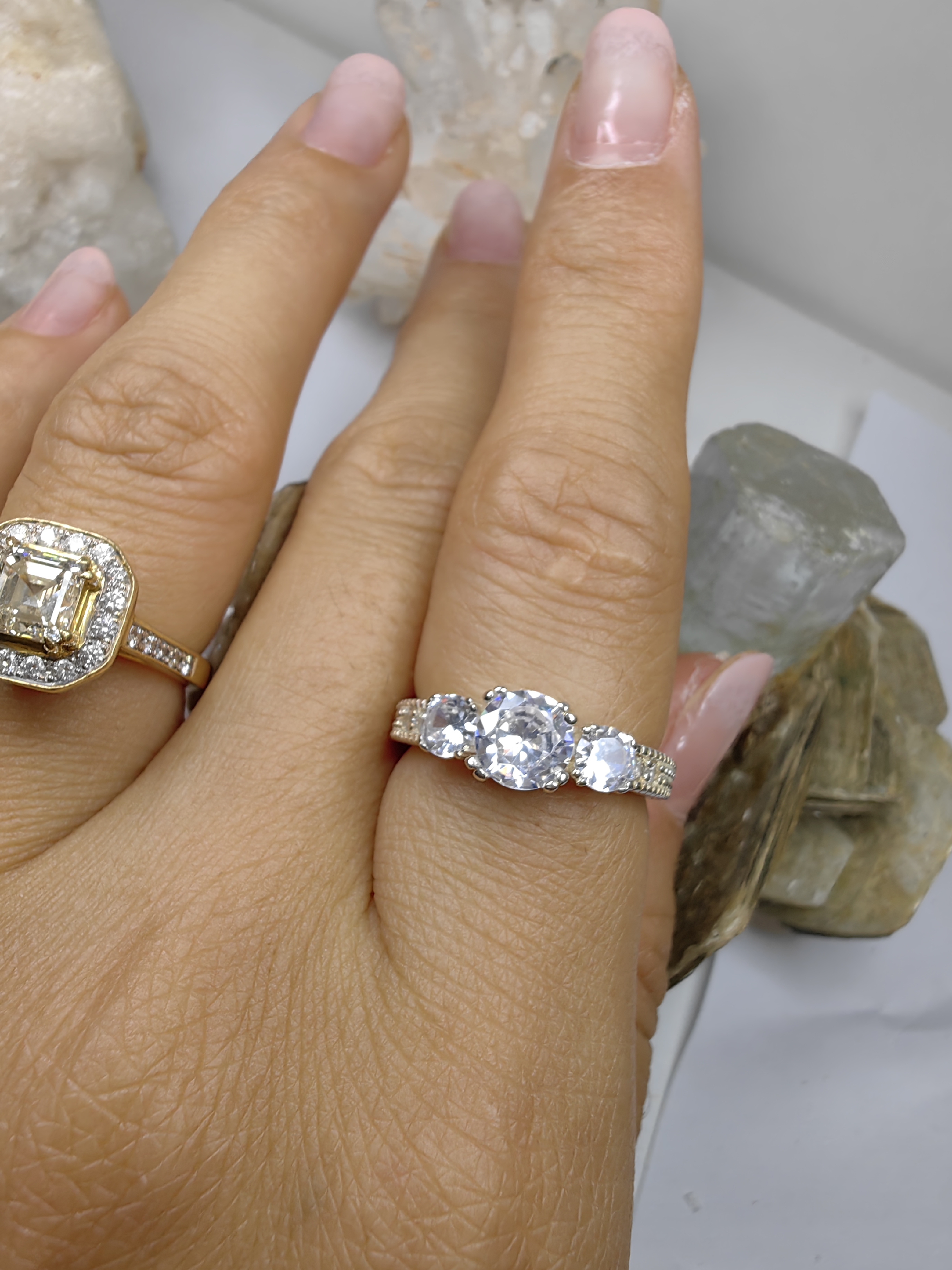 แหวนเพชร CZ เงินแท้ 92.5% Cubic Zirconia 925 Sterling Silver Ring Size 52