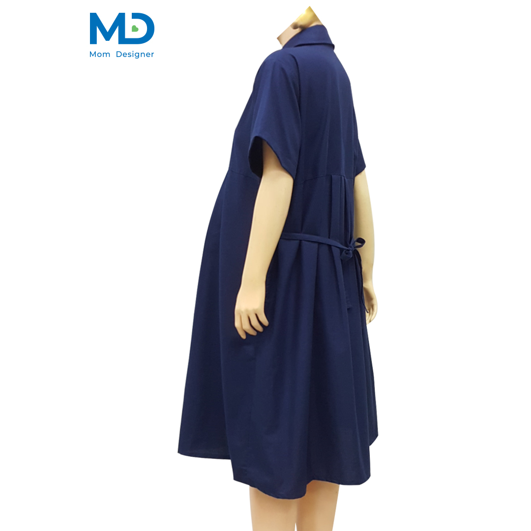 001WH ชุดคลุมท้องปกเชิ้ต สีขาว