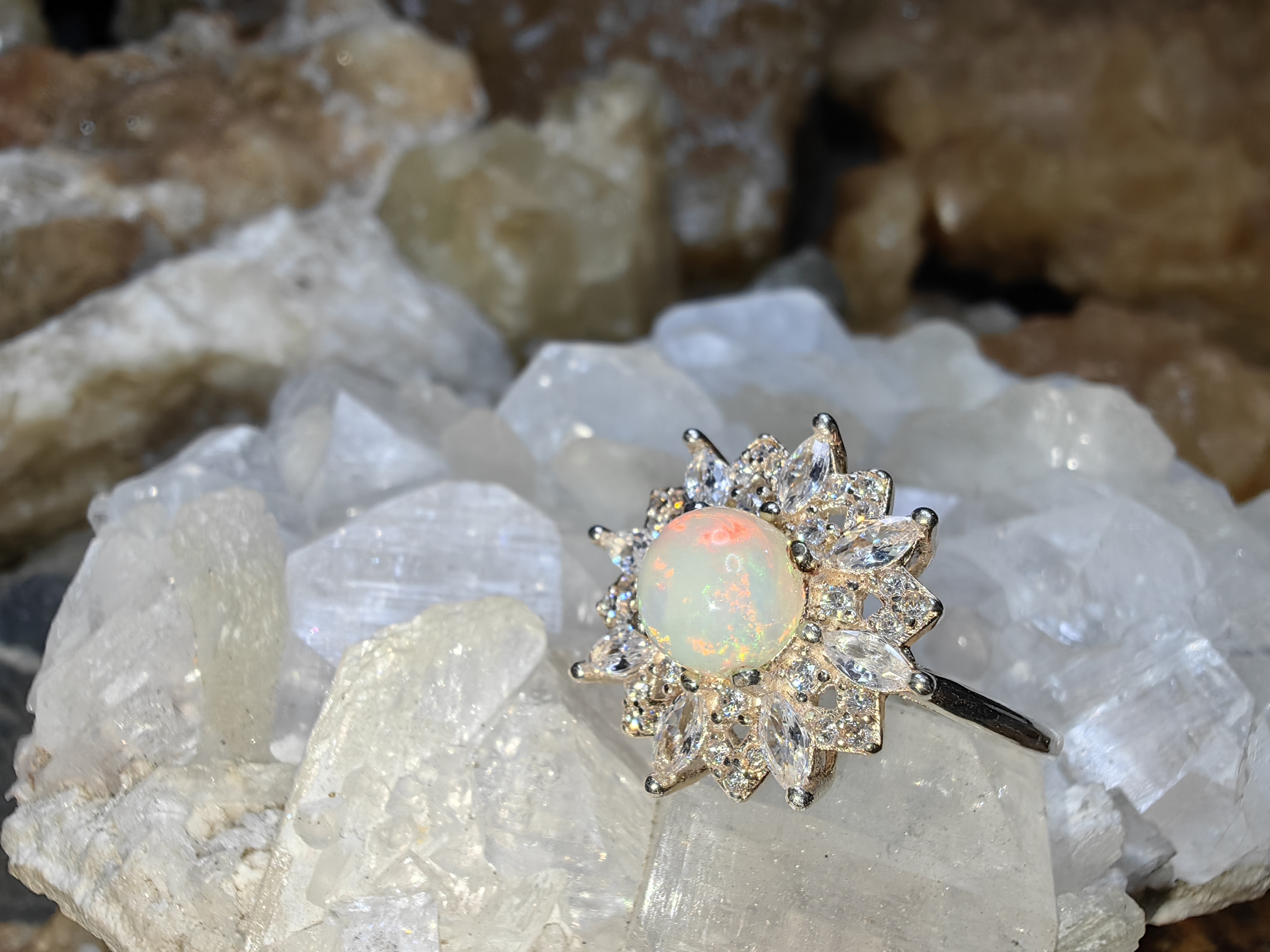 Opal, CZ 925 Sterling Silver Ring แหวนโอปอ เพชรCZ เงินแท้ 925 Size 56