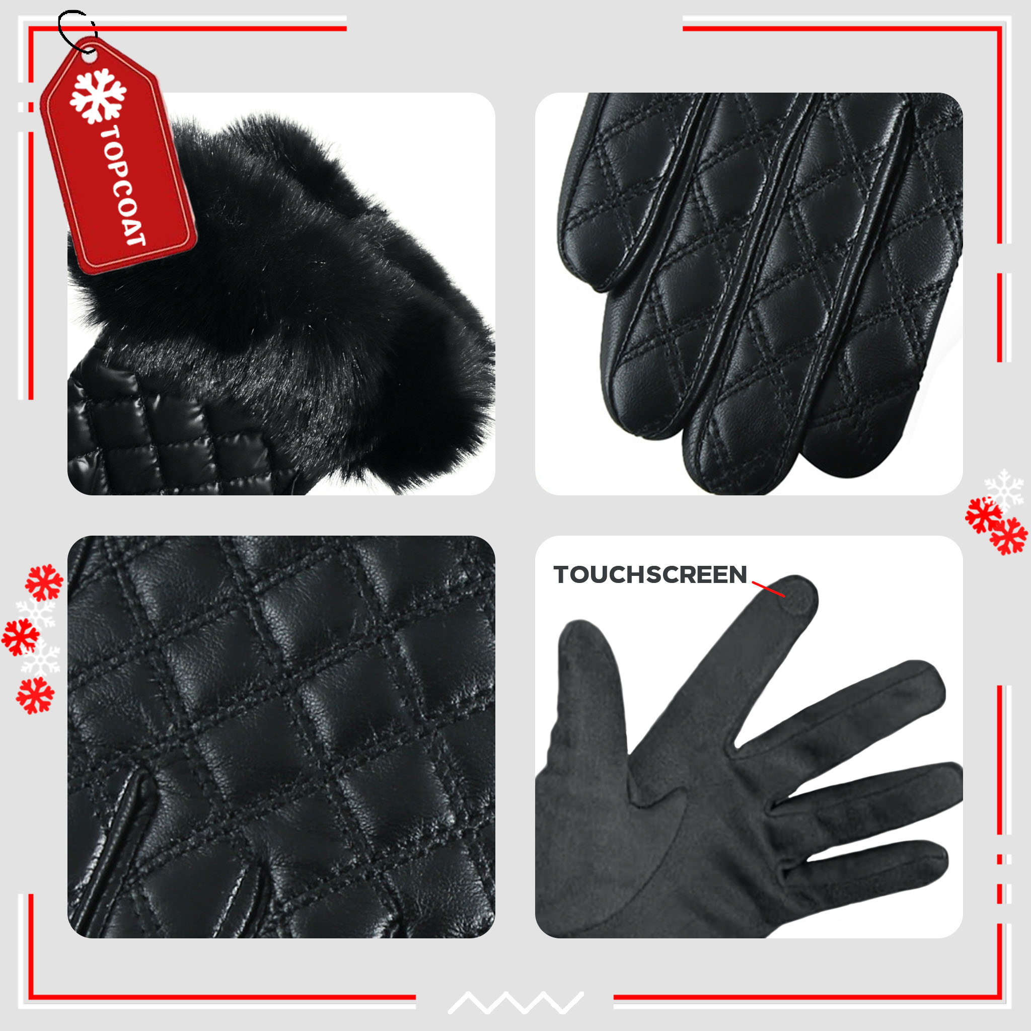 ถุงมือกันหนาวมีเฟอร์ ผ้ากำมะหยี่สามารถทัชสกรีนได้ ลายตาราง อุณหภูมิได้ถึง 0 องศา