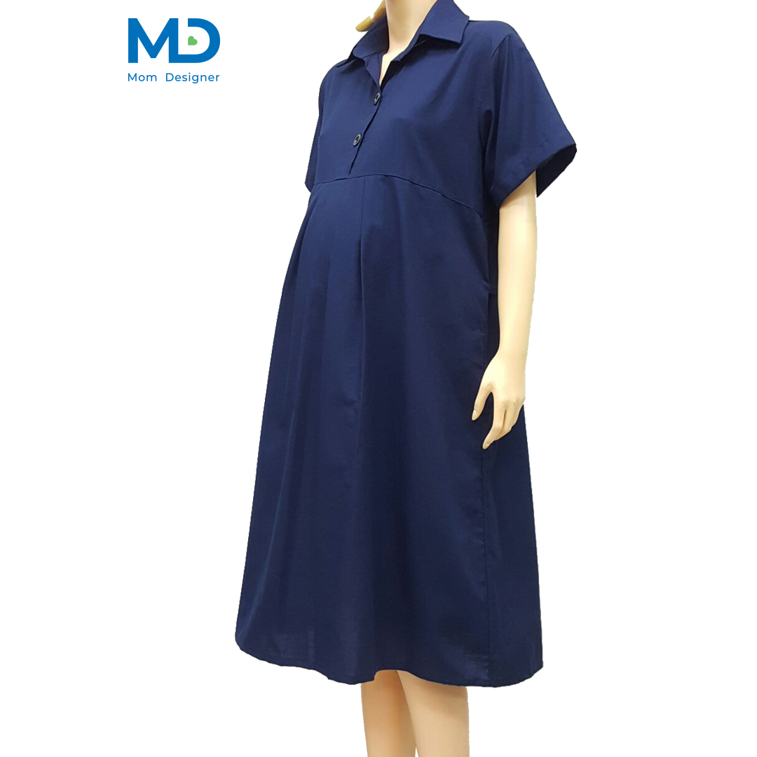 001NV ชุดคลุมท้องปกเชิ้ต สีกรมท่า