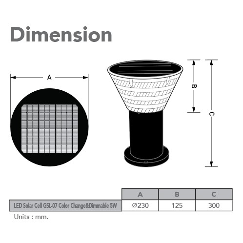 โคมโซล่าเซลล์ GSL-07 Color Change&Dimmable 5W ปลี่ยนสี 3in1&ปรับหรี่แสง 5 วัตต์ พร้อมรีโมท LED Solar Cell