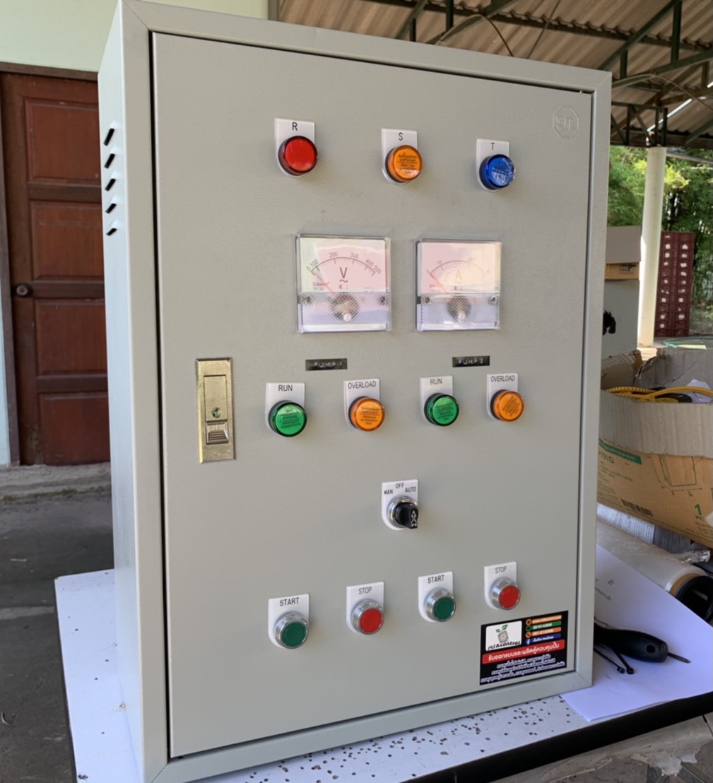 ตู้ควบคุมปั๊มน้ำ 1-3 Hp 3 เฟส 380v 2 ตัวสลับกันทำงาน ใช้ลูกลอยไฟฟ้า220v