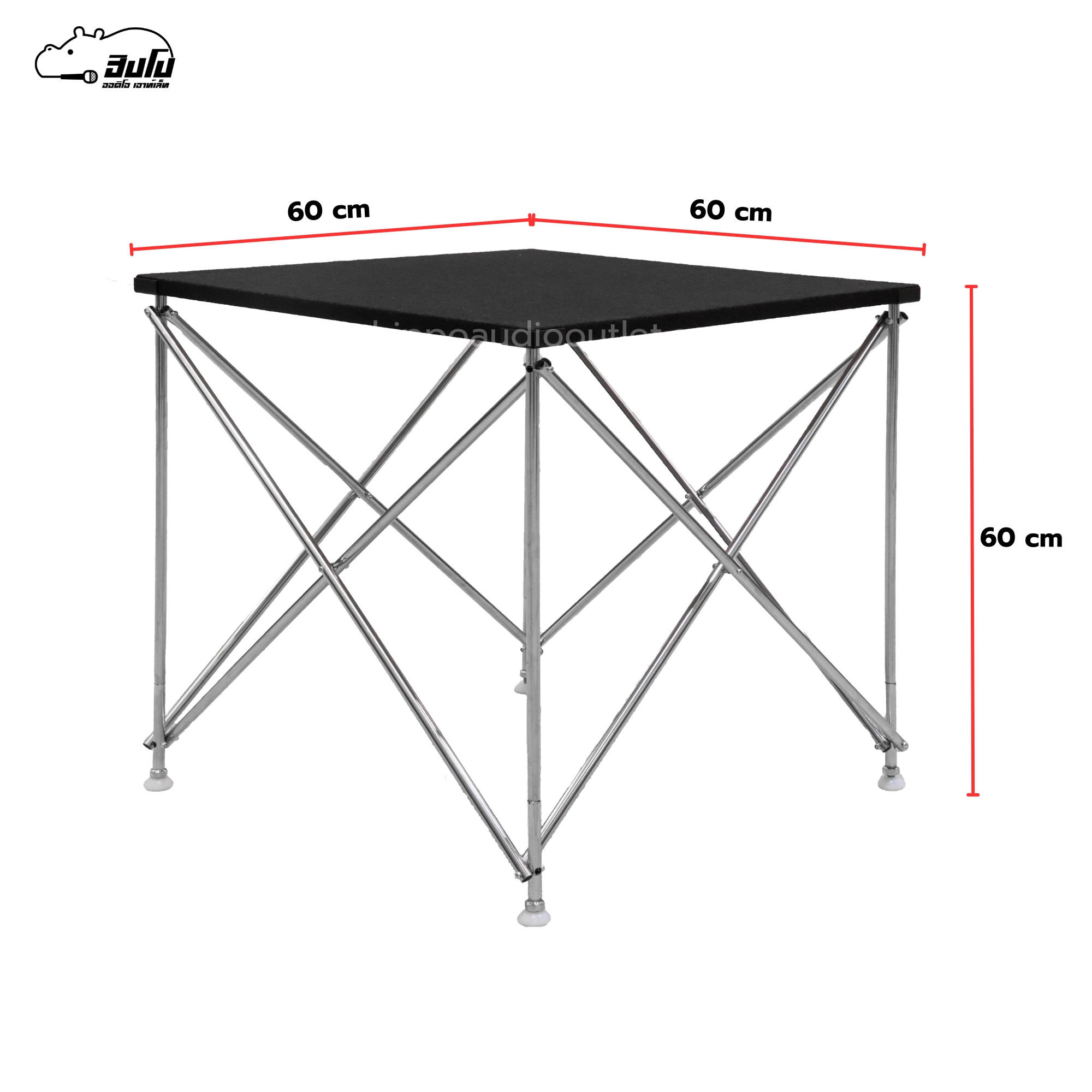 โต๊ะวางเครื่อง 60X60X60 สีดำ TOP มีขอบ/ตีนขาว ขาสแตนเลส กลม (I25.2)