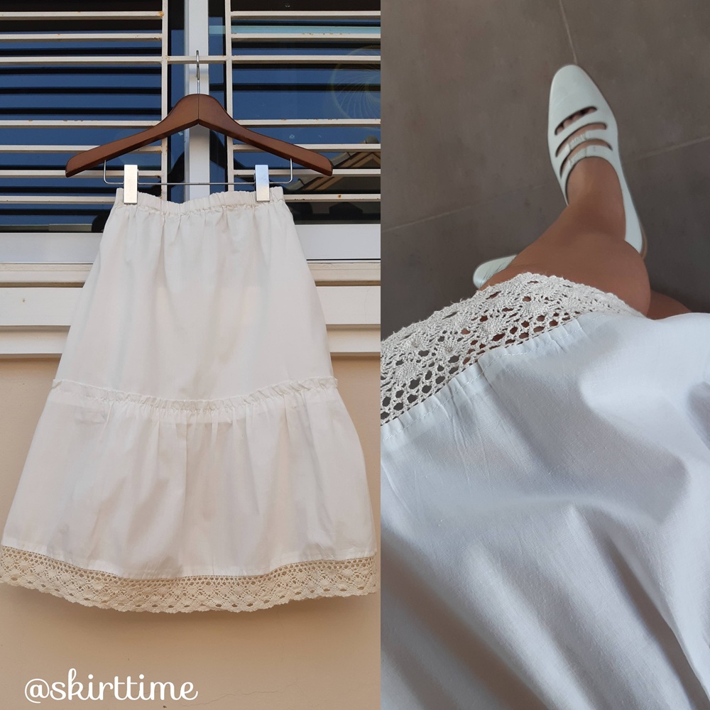 กระโปรงวินเทจสีขาว ชายระบายลูกไม้ งานญี่ปุ่นน่ารักๆ