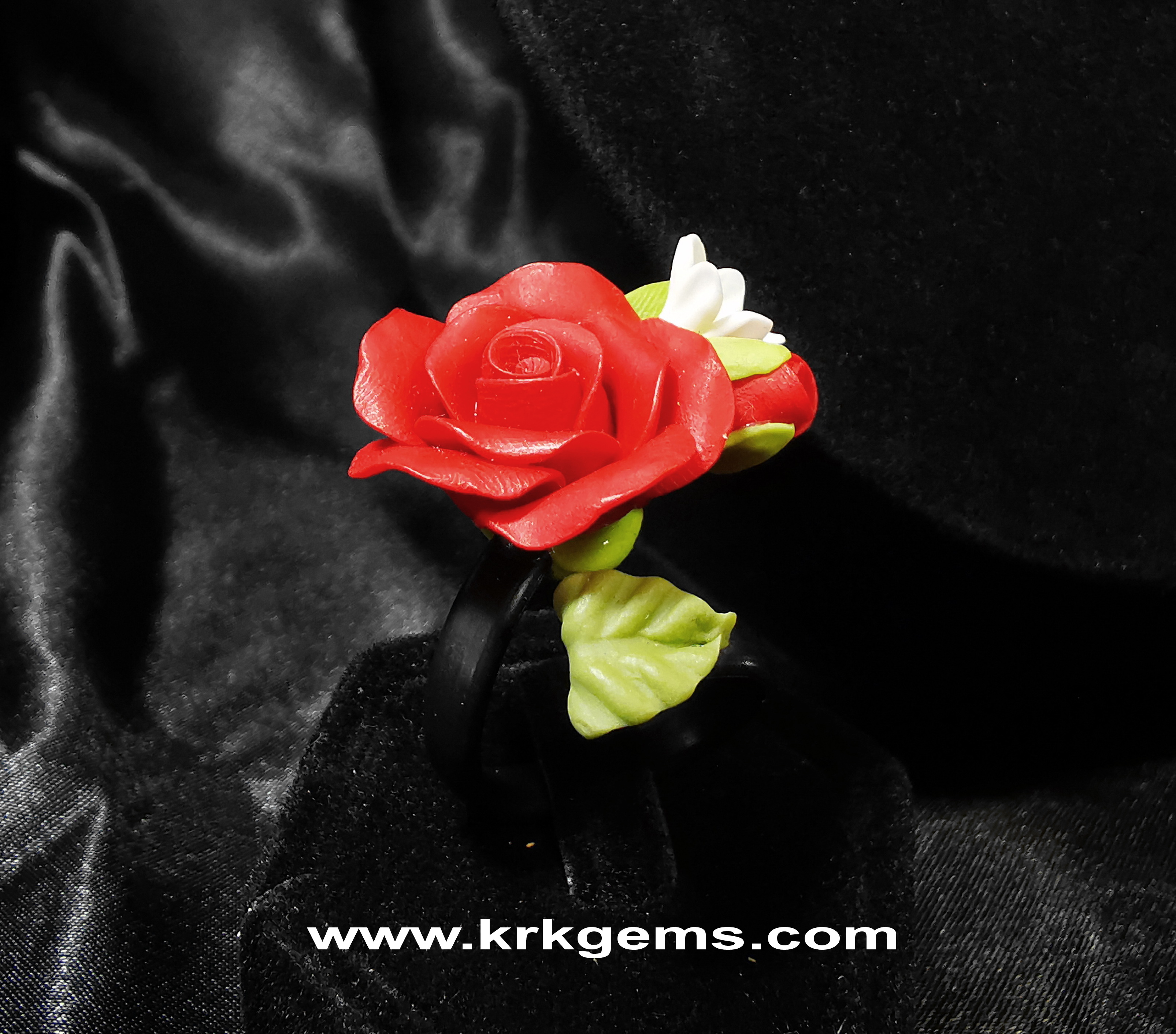 RED ROSE HANDMADE CLAY RING