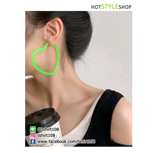 ต่างหูสีนีออน ทรงหัวใจ