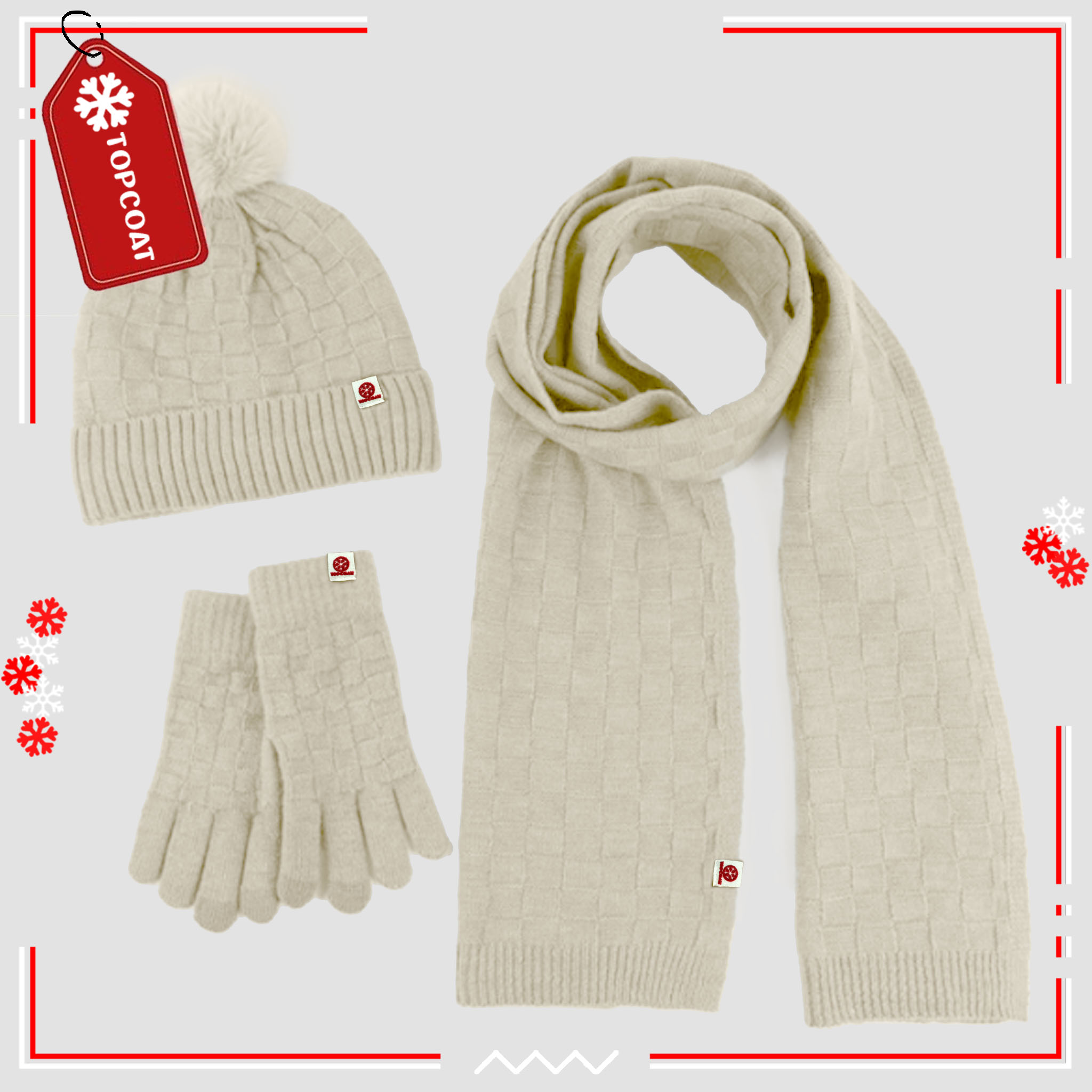 เซ็ทกันหนาว หมวก ถุงมือ ผ้าพันคอ บุขนหนาพิเศษ ถุงมือทัชสกรีนได้