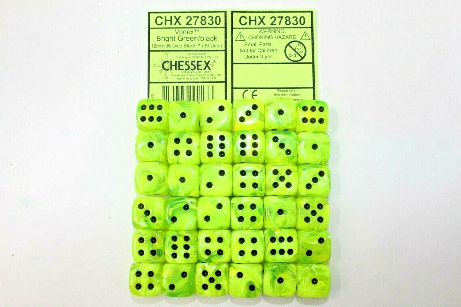 [ลูกเต๋า] Chessex: CHX27830 Vortex Bright Green/Black 12 mm D6 Dice