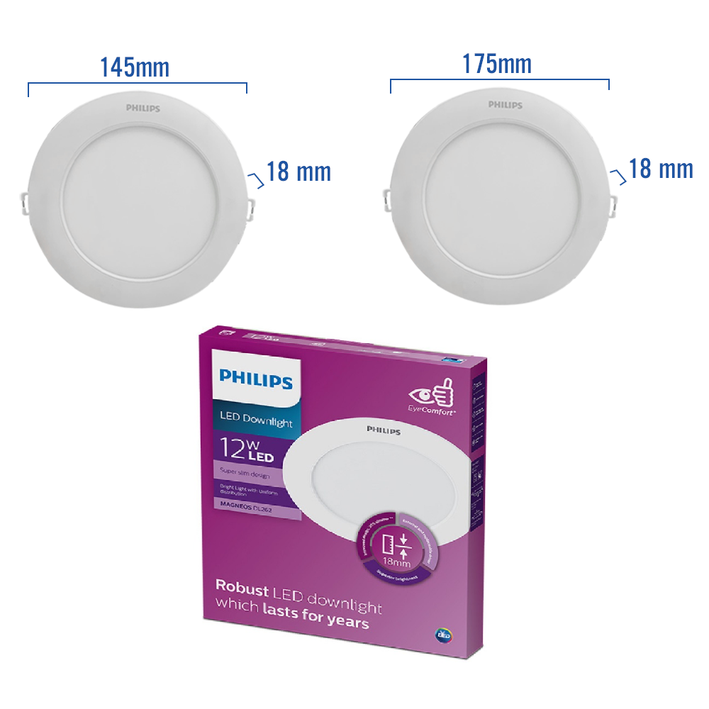 Philips ดาวน์ไลท์ LED รุ่น DL262 Slim ฟิลลิป์ แบบบาง 9w 12w ขนาด 5นิ้ว 6นิ้ว Downlight ไฟเพดาน Panel