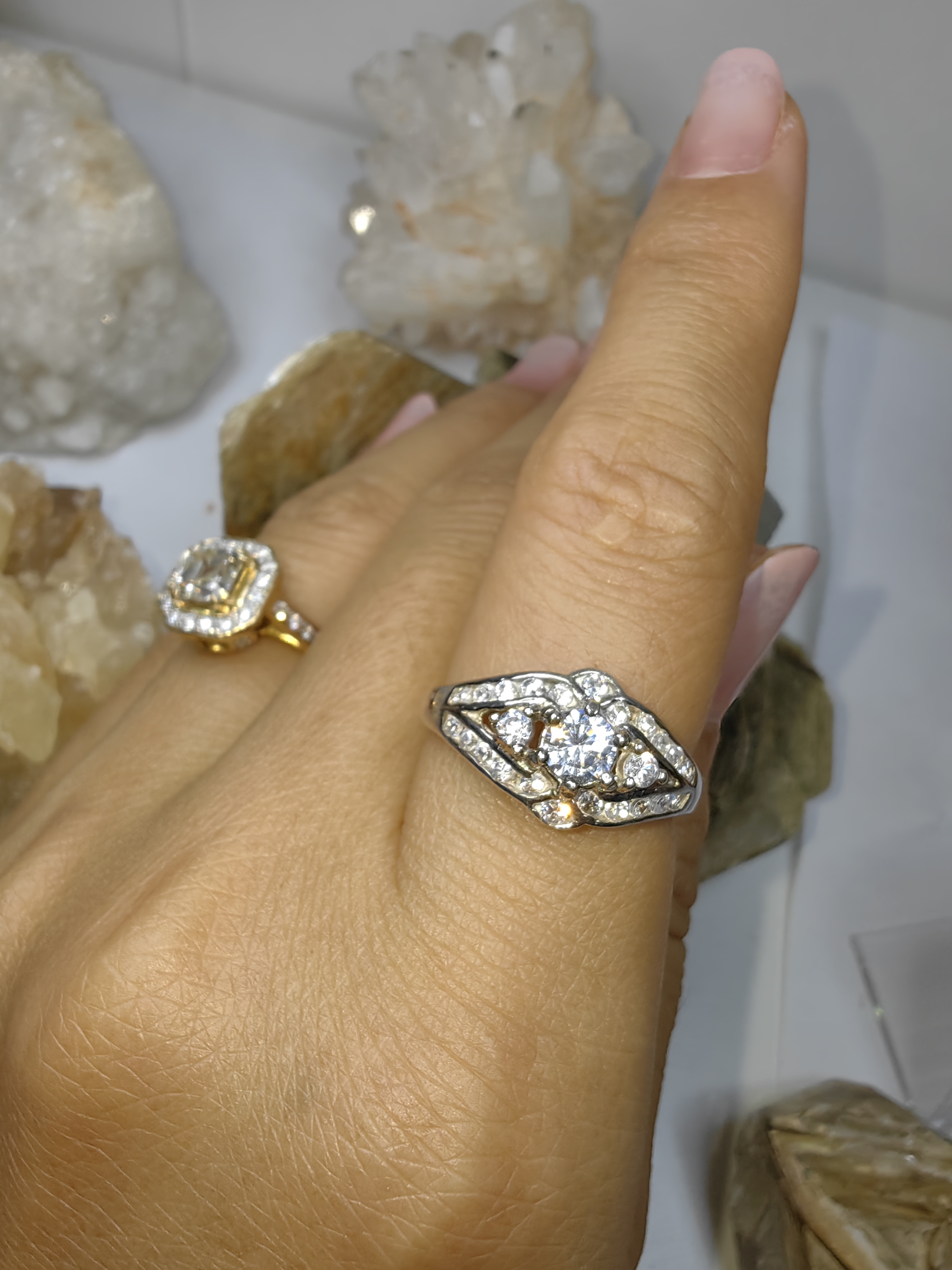 แหวนเพชร CZ เงินแท้ 92.5% Cubic Zirconia 925 Sterling Silver Ring Size 55