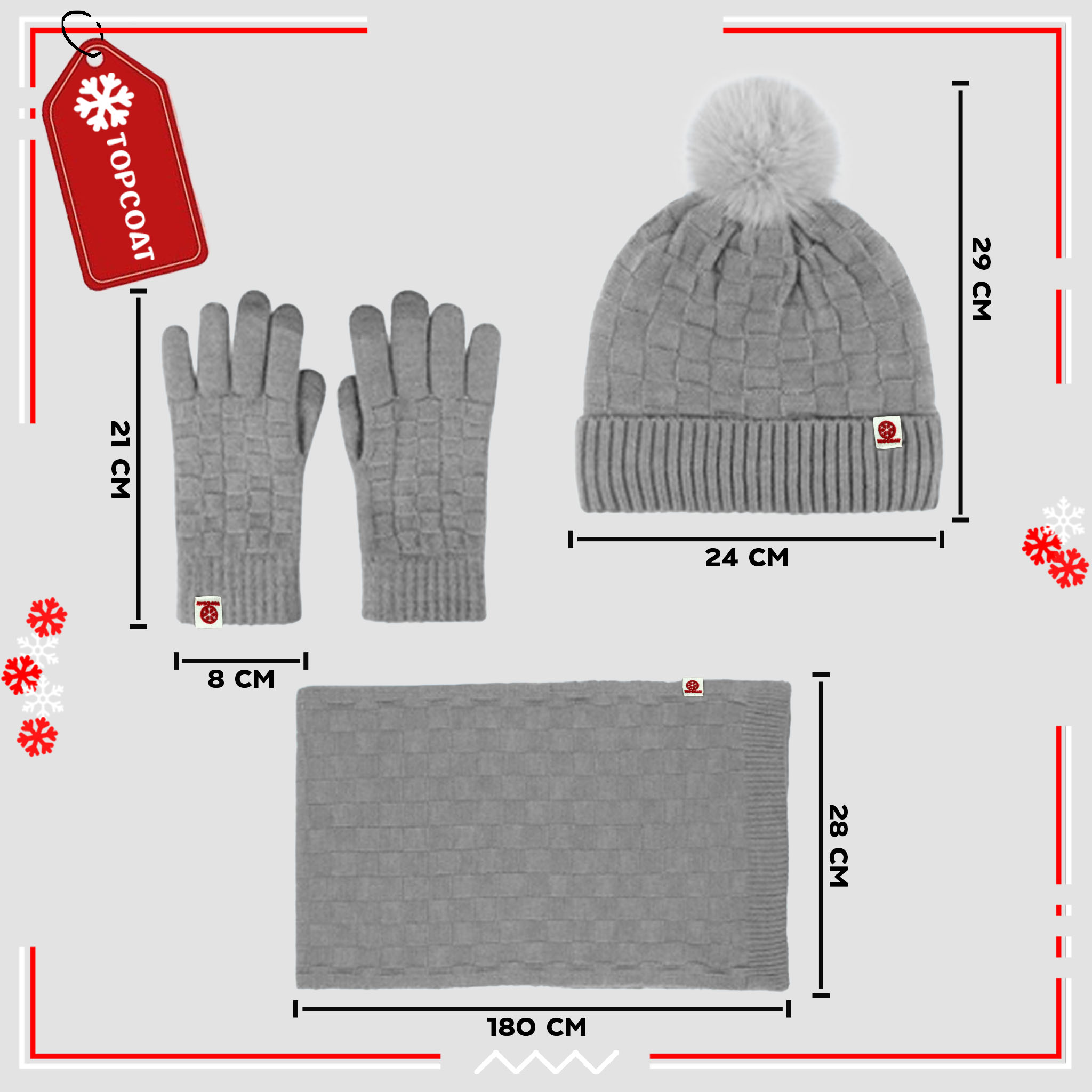 เซ็ทกันหนาว หมวก ถุงมือ ผ้าพันคอ บุขนหนาพิเศษ ถุงมือทัชสกรีนได้