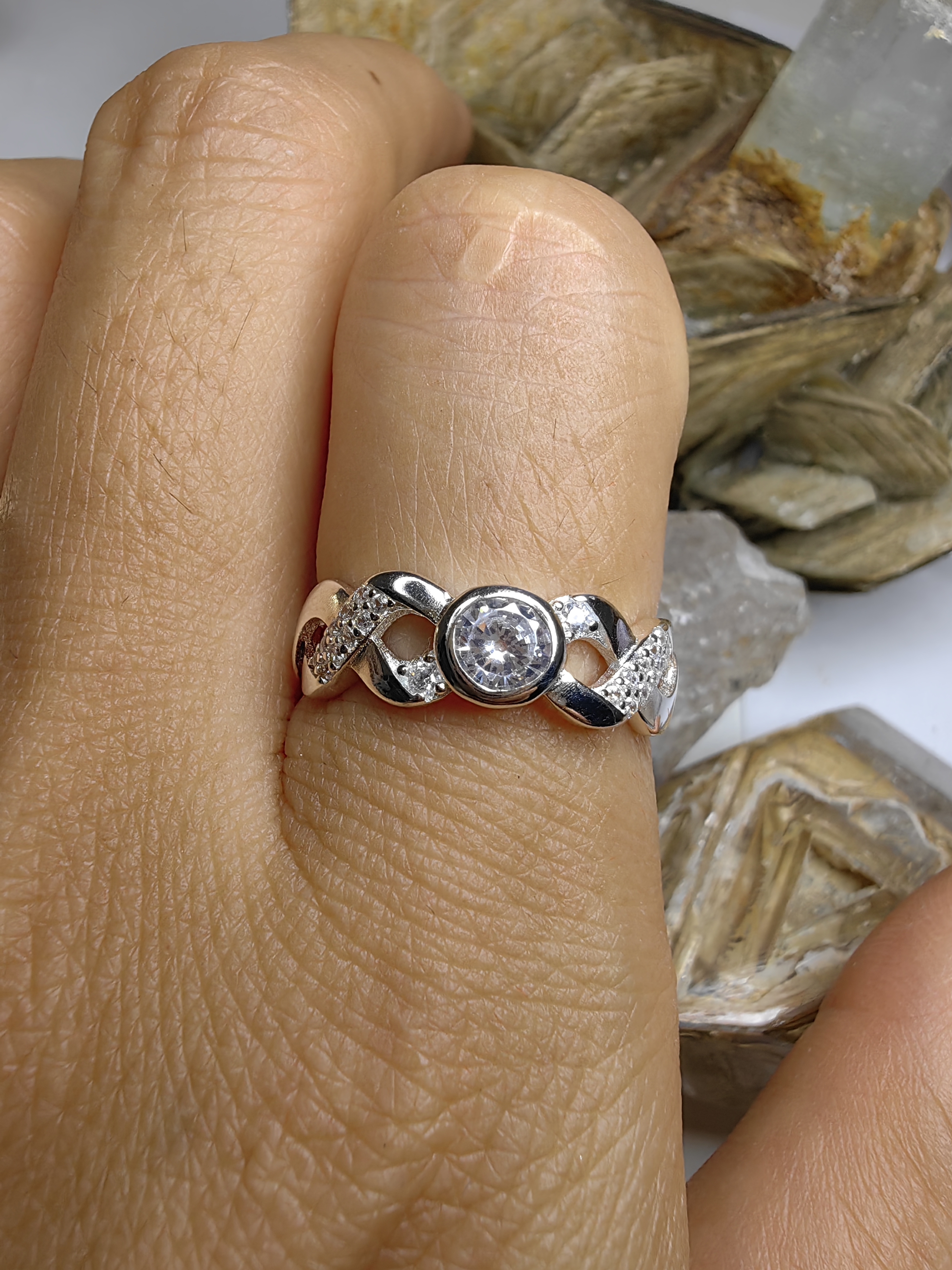 แหวนเพชร CZ เงินแท้ 92.5% Cubic Zirconia 925 Sterling Silver Ring Size 54, 59