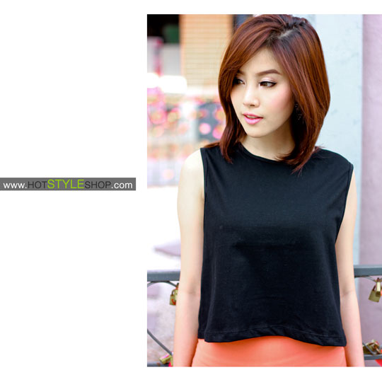 เสื้อครอปแขนกุด เสื้อแขนกุดเอวลอย