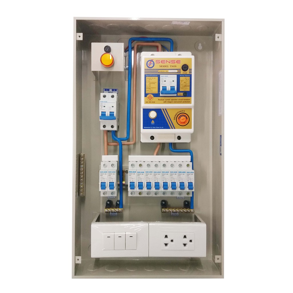 Sense ตู้กันดูดเซนส พร้อมเครื่องตัดไฟรั่ว (RCBO) เลือกได้ รุ่นTS10 และ รุ่น TS10 กันซ๊อต แบบแยกส่วน (Split Bus) ขนาด10วงจรย่อย A1