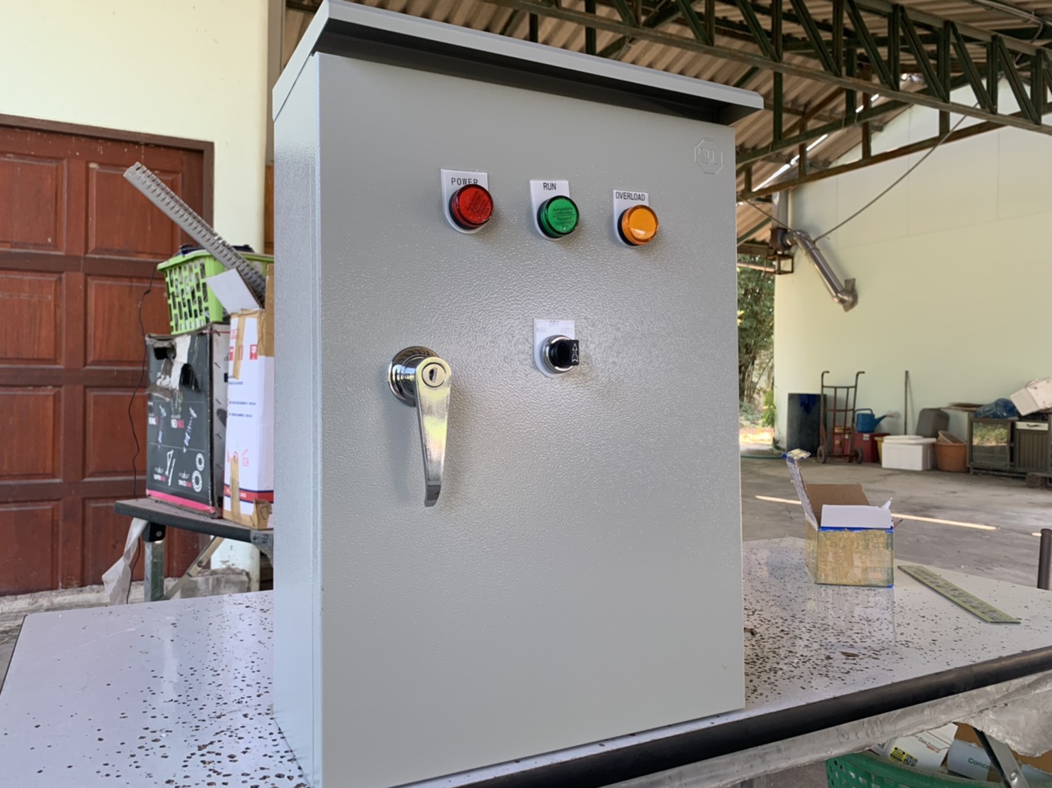 ตู้ควบคุมปั๊มน้ำขนาด 1 Hp 220v ตั้งเวลา ตู้เหล็กกันน้ำชั้นเดียว มีป้องกันไฟตกไฟเกิน