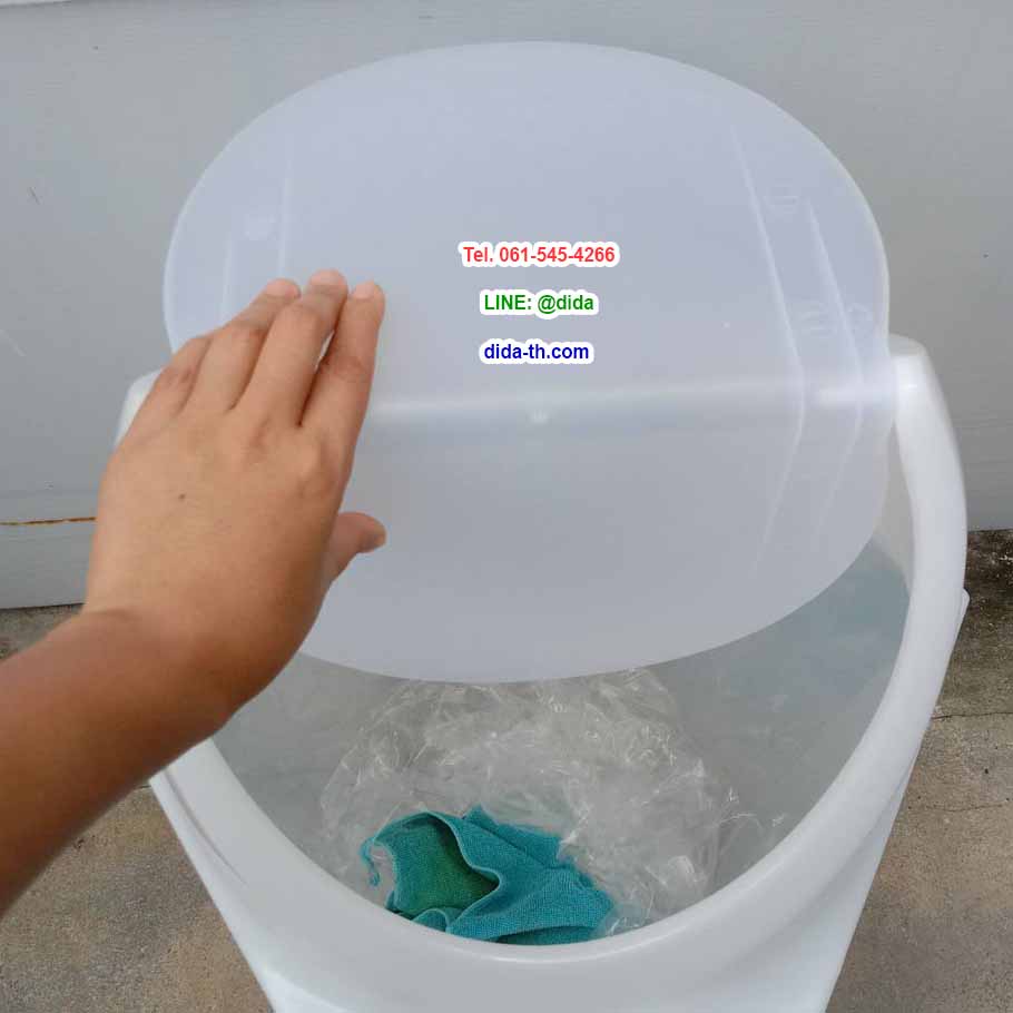 ถังขยะพลาสติกใส ขาวขุ่น หกเหลี่ยม ฝาแกว่ง ความจุ 56 ลิตร
