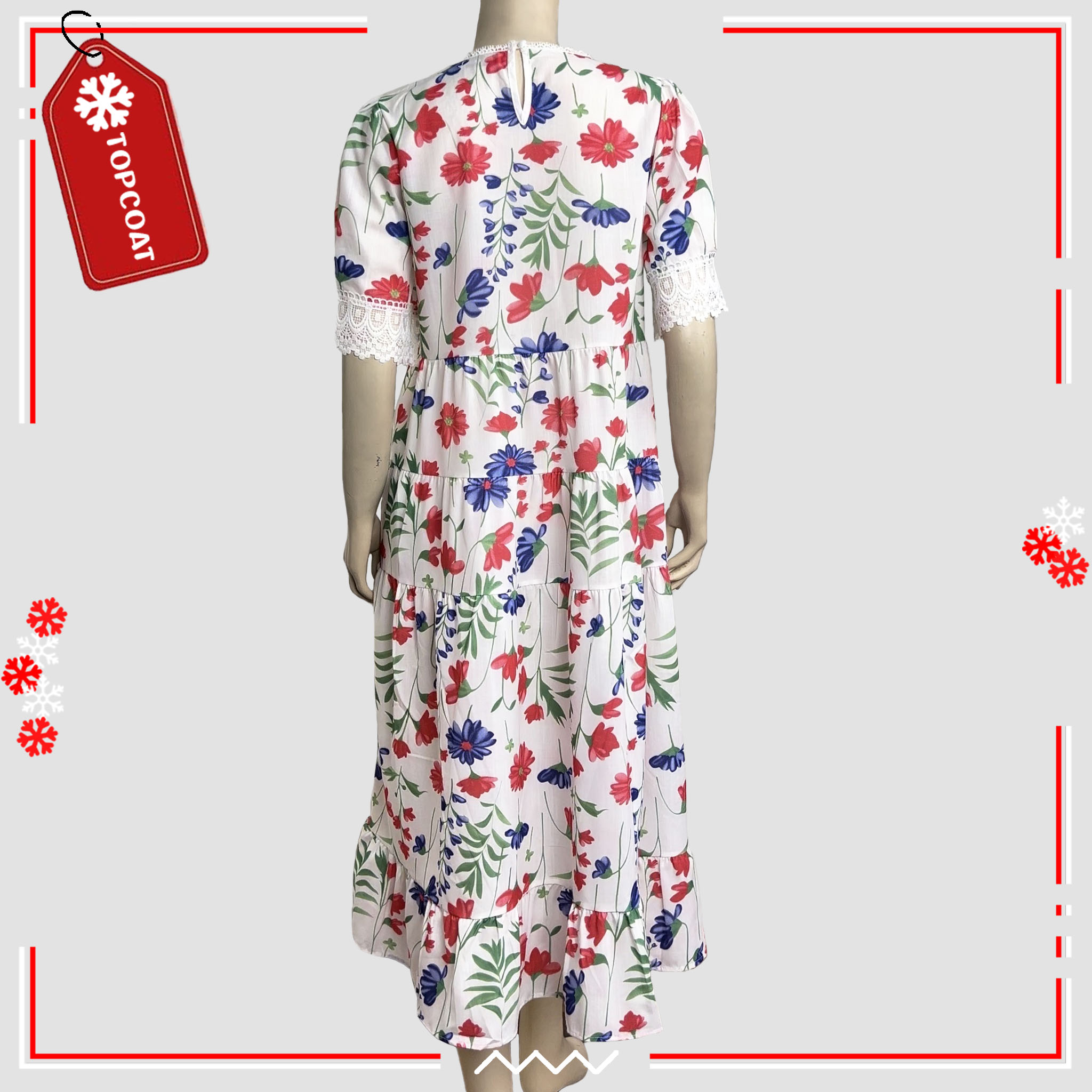แฟชั่นเดรสกระโปรง (Floral dress) ผ้าไม่หนา ระบายอากาศได้ดี ดูแลง่าย ฟรีไซส์