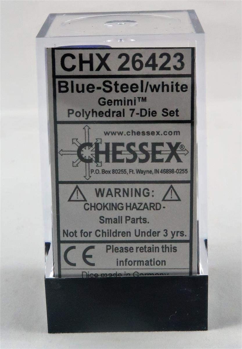 [ลูกเต๋า] Chessex: CHX26423 7 Die Polyhedral Gemini Blue Steel Whtie
