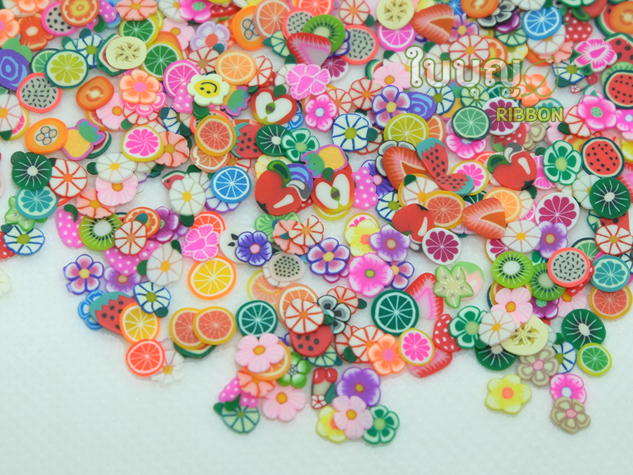 ผลไม้ สไลด์ super mini ตกแต่งเหรียญโปรยทาน (คละแบบ) 500 ชิ้น ต่อ ห่อ