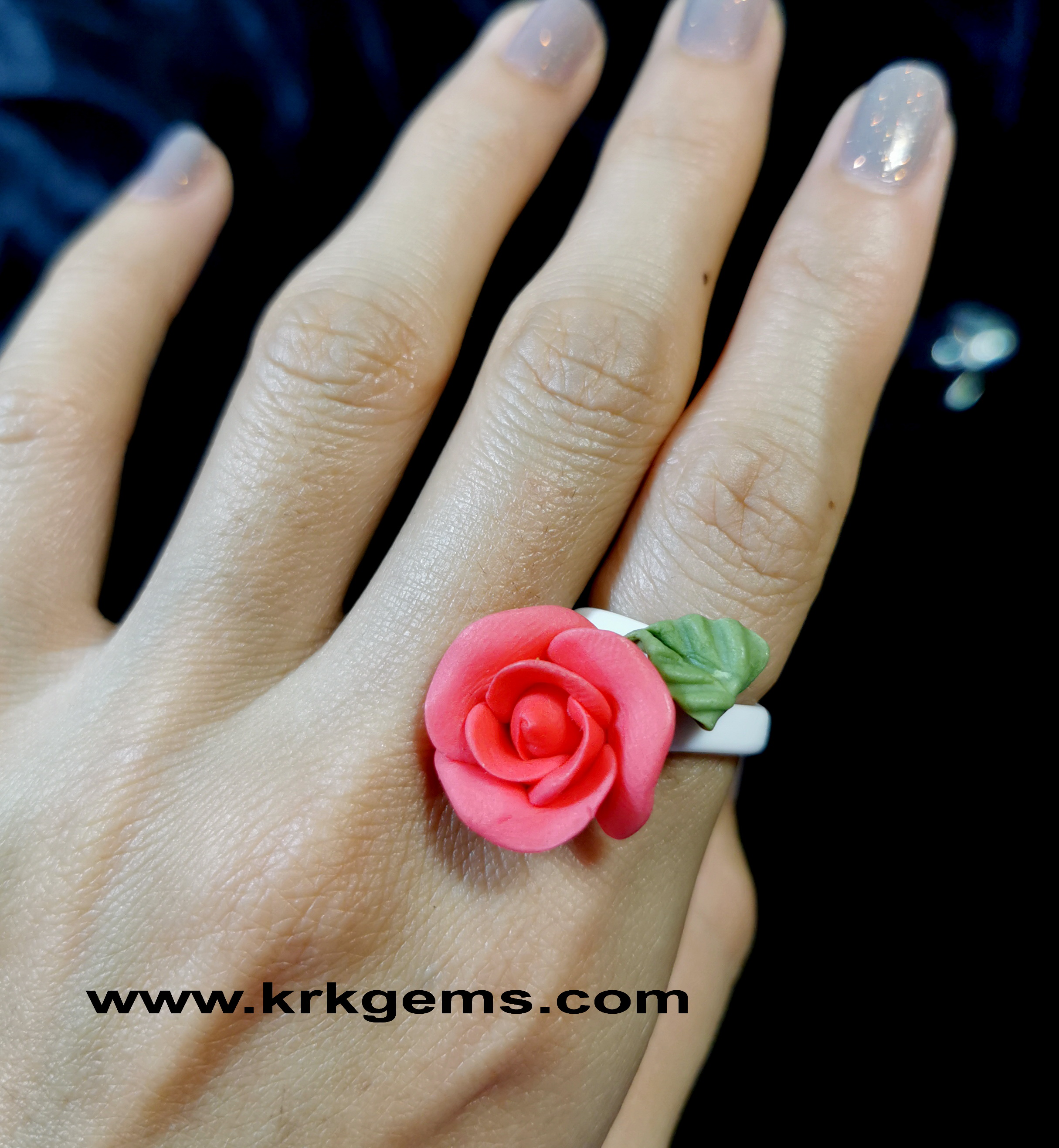 SMALL ORANGE ROSE HANDMADE CLAY RING