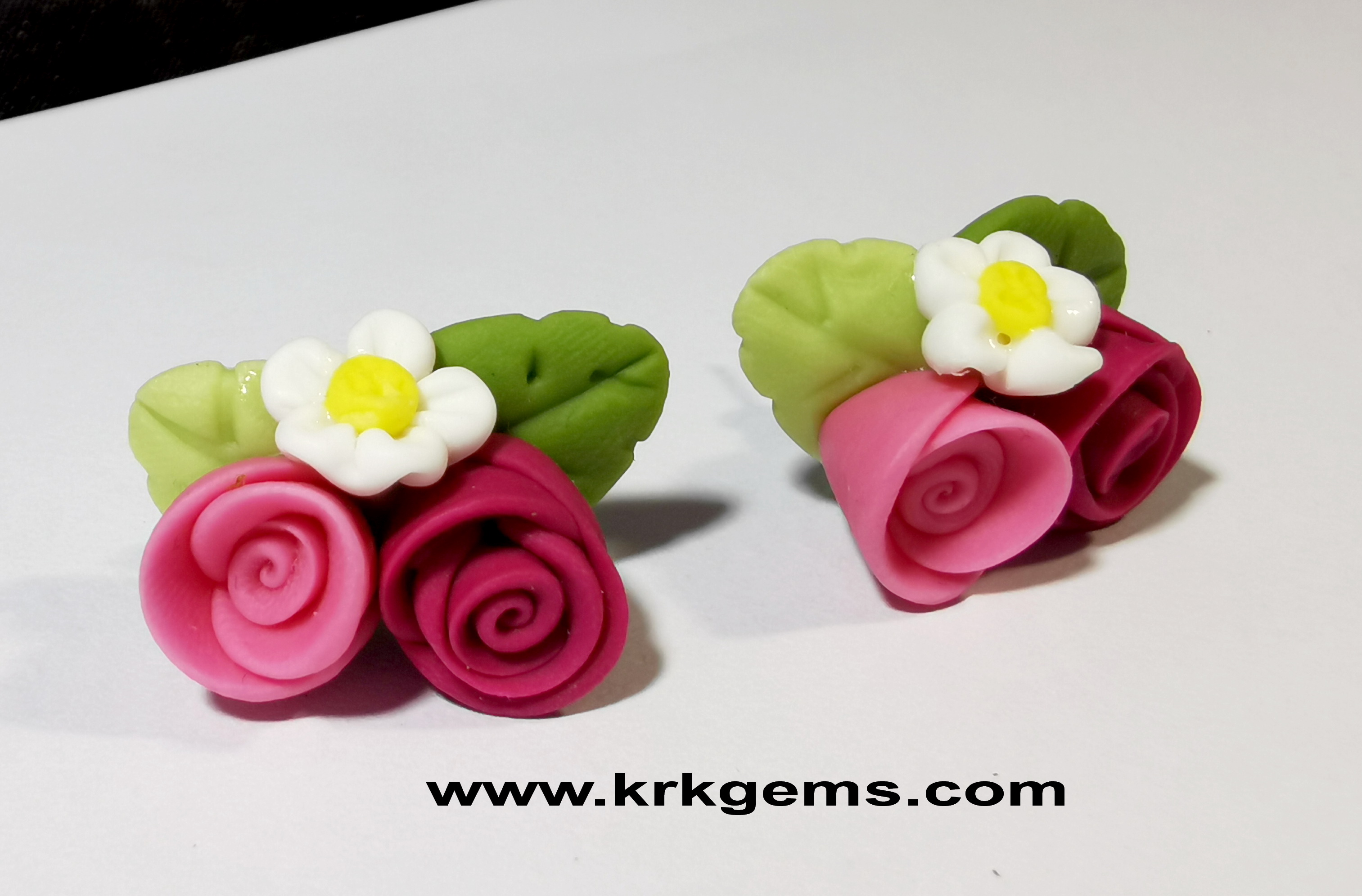 DEEP & PASTEL PINK 2ROSE HANDMADE CLAY EARRING