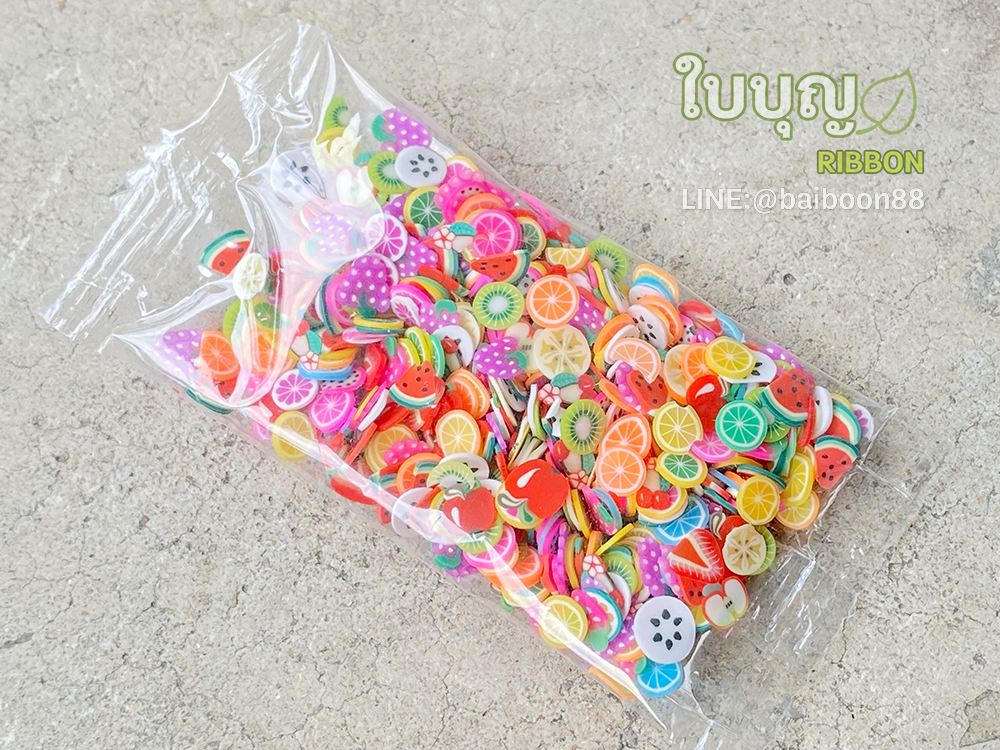 ผลไม้ สไลด์ super mini ตกแต่งเหรียญโปรยทาน (คละแบบ) 500 ชิ้น ต่อ ห่อ