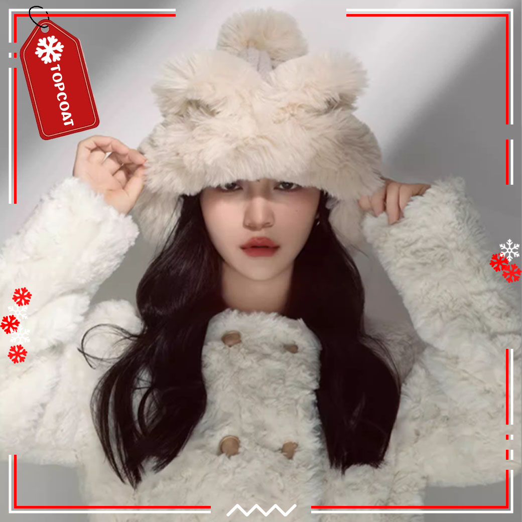 หมวกหูกระต่ายเฟอร์สำหรับผู้หญิง ด้านในเป็นบุขนนุ่ม ใส่สบายน้ำหนักเบา