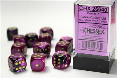 [ลูกเต๋า] Chessex: CHX26640 Black-purple/Gold 16mm D6 Dice