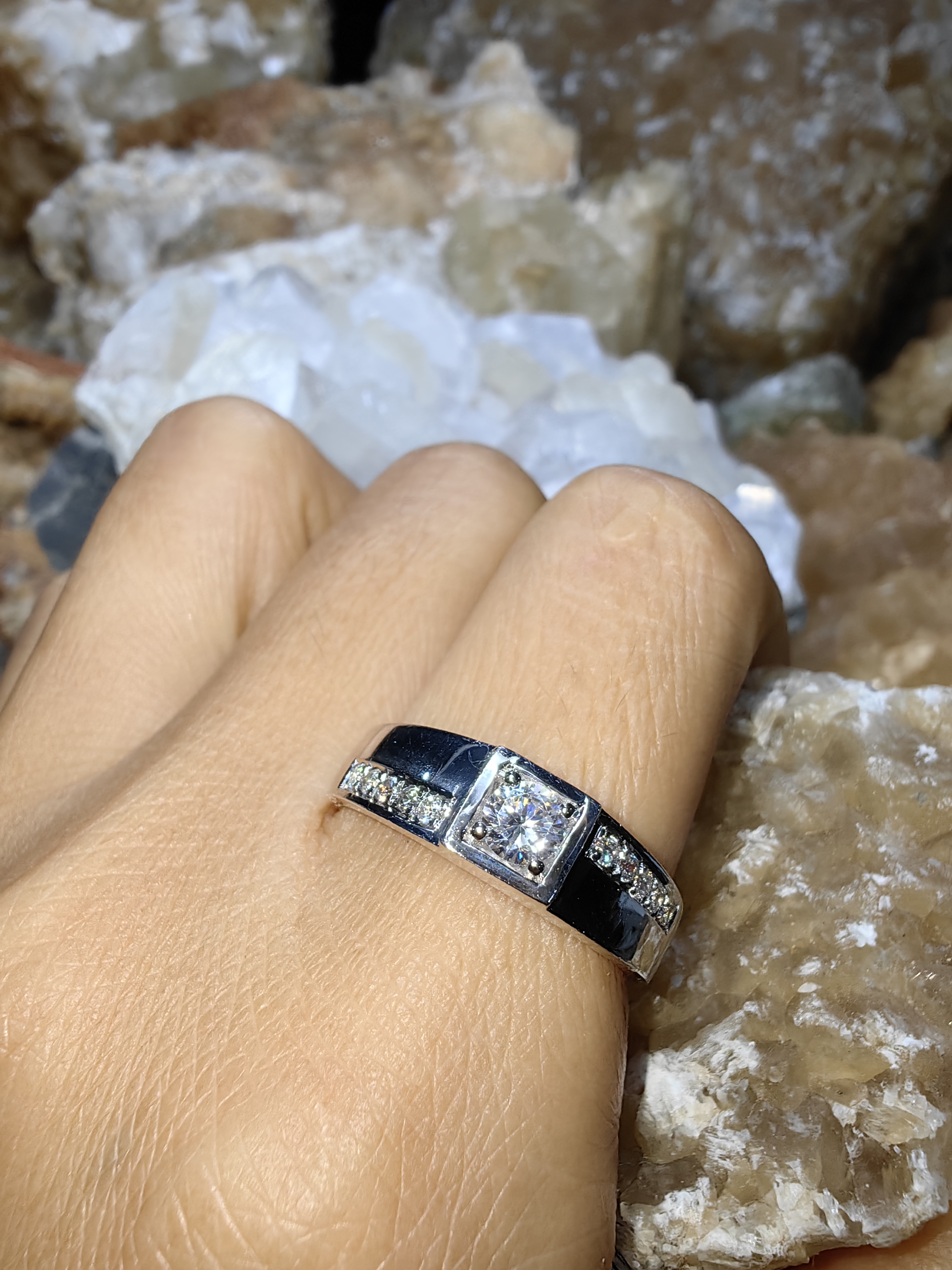 แหวนเพชร CZ เงินแท้ 92.5% Cubic Zirconia 925 Sterling Silver Ring Size 59