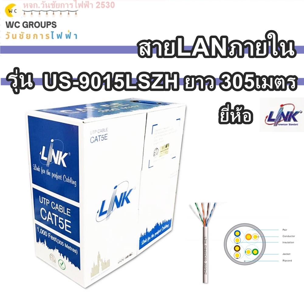 Link สายแลน US-9015 CAT5E 305เมตร Indoor ใช้งานภายใน Enhanced Cable 350MHz รุ่น LSZH White Color 305 M./Pull Box US-9015LSZH