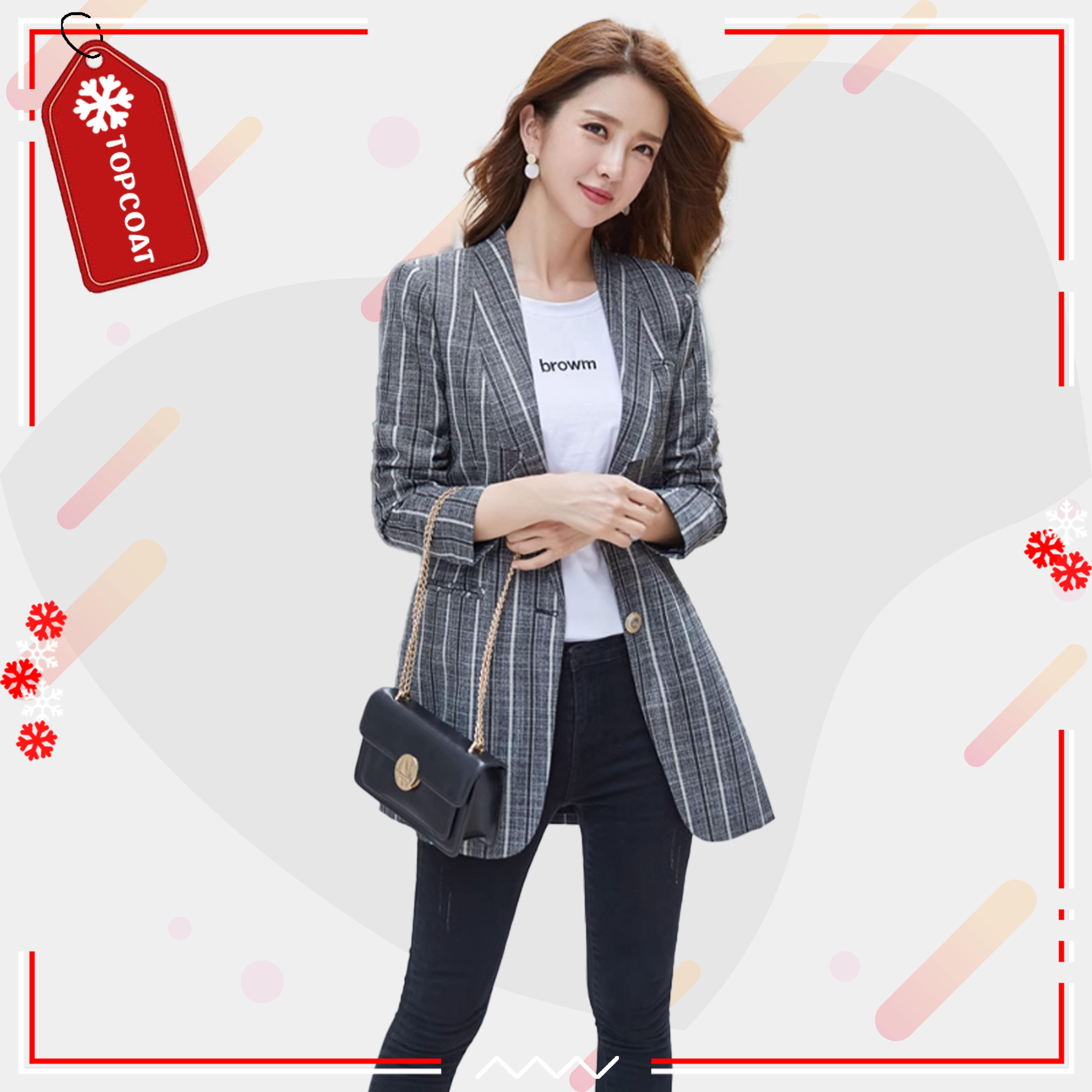 เบลเซอร์หญิง สูทผู้หญิงลายทาง กระดุมทอง ทรงเข้ารูป ใส่ได้ทุกโอกาส