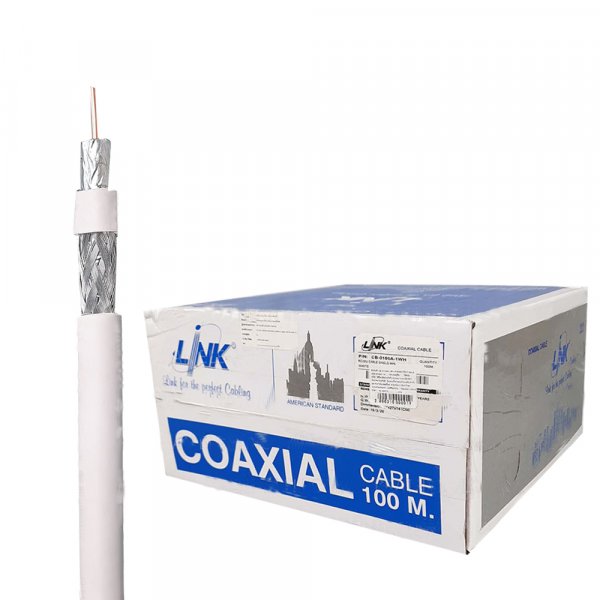 LINK สายทีวี ภายใน ความยาว 100เมตร TV Cable 100M RG6 RG6/168 Link รุ่น CB-0106A-1 ยี่ห้อลิงค์ CABLE ชิลล์ 95% ชีล95เปอร์เซ็น