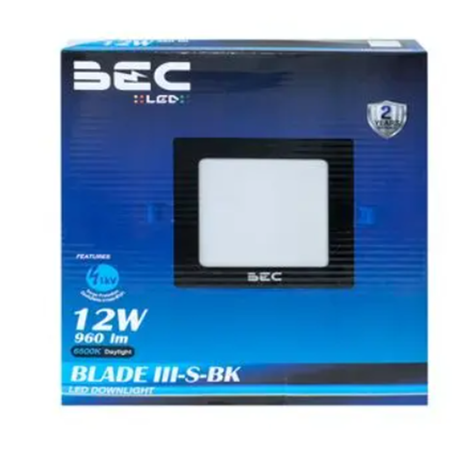 โคมฝั่งฝ้าเพดาน ดาวน์ไลท์ขอบดำ BEC รุ่น BLADE O 12W 6นิ้ว โคมดาวน์ไลท์หน้าเหลี่ยม 6.5 นิ้ว LED Daylight BEC รุ่น BLADE III-S BK