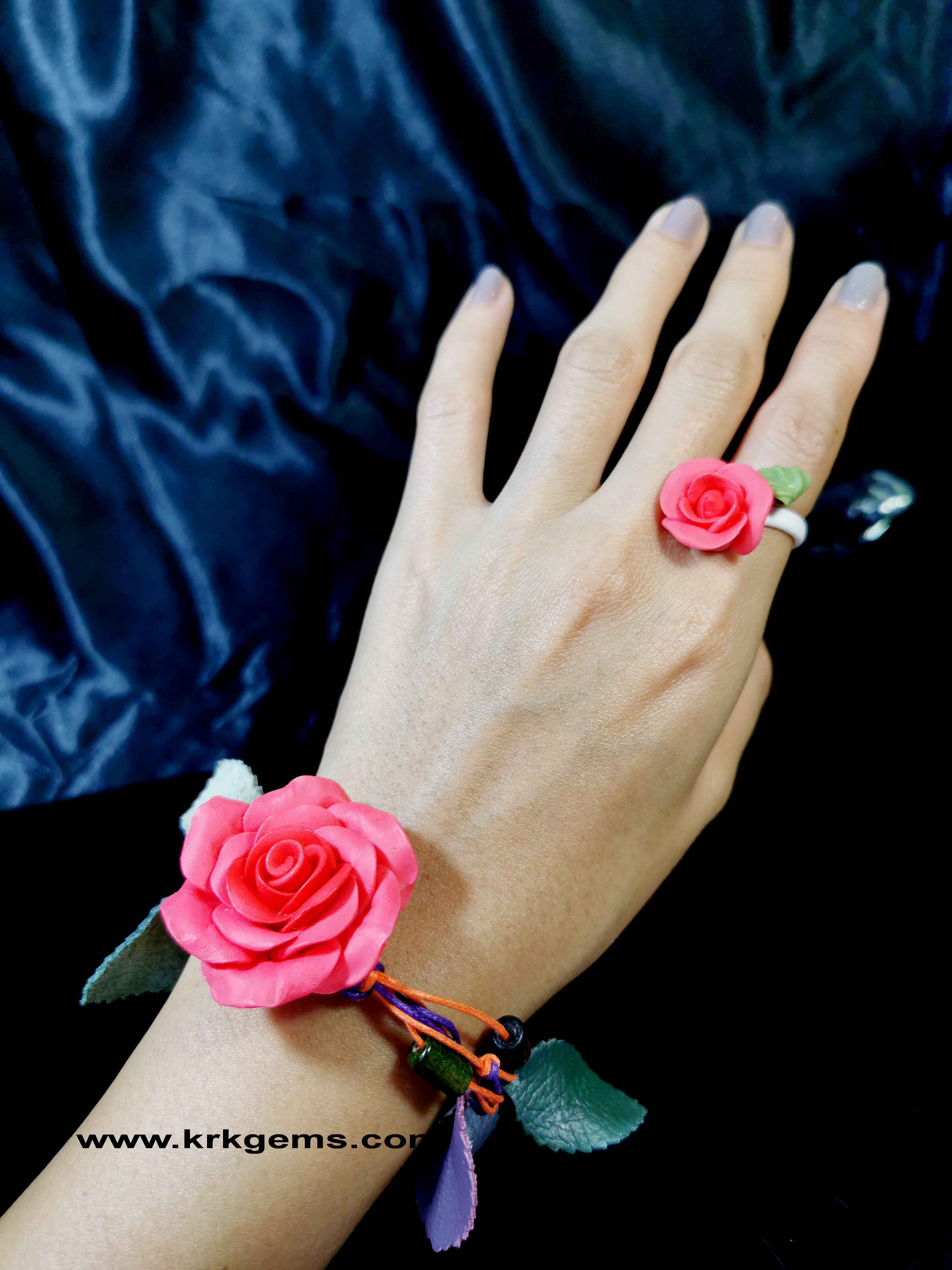 SMALL ORANGE ROSE HANDMADE CLAY RING