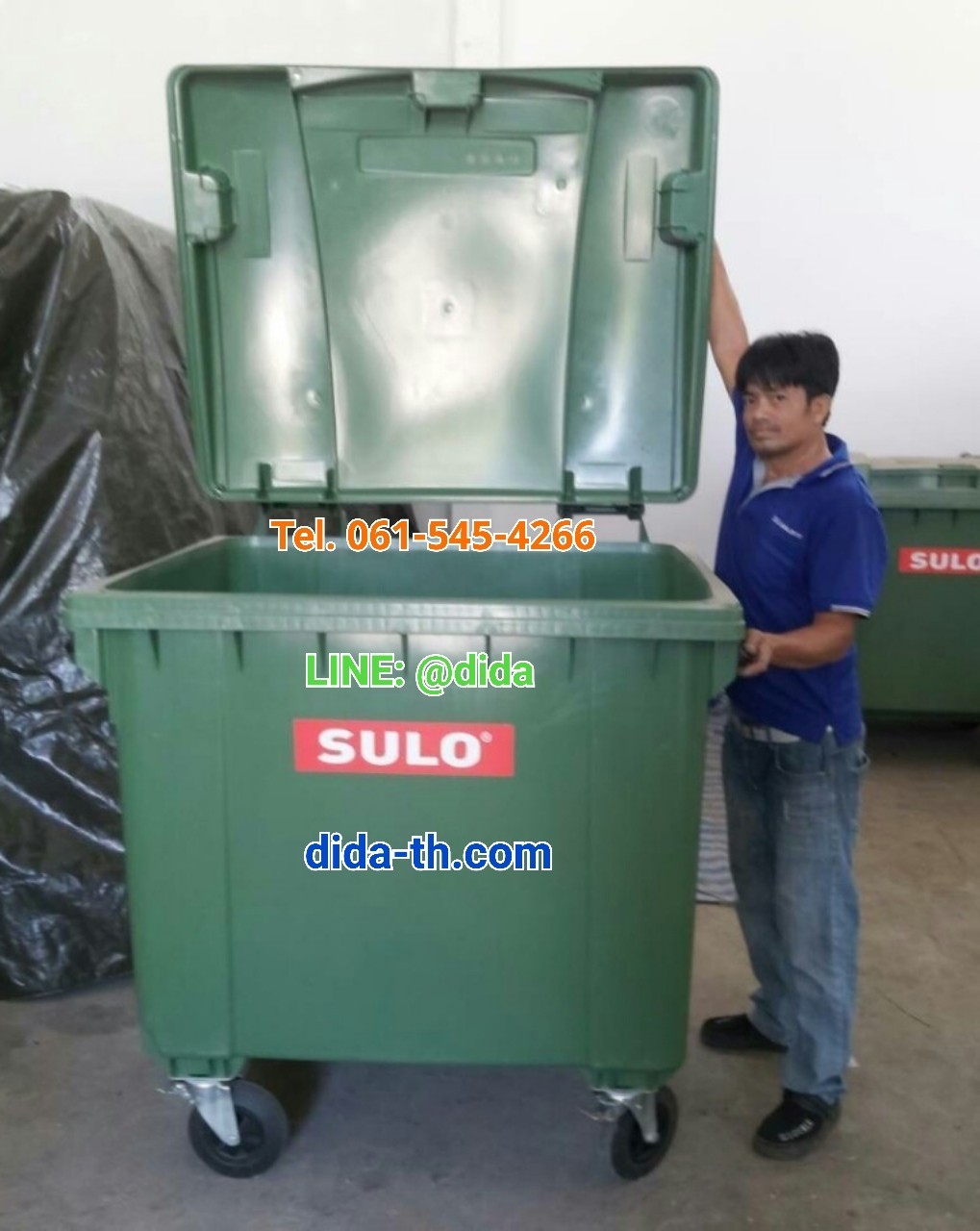 ถังขยะเทศบาล พร้อมล้อเข็น 1100 ลิตรรุ่นฝาเรียบ สีเขียว (มีหูยก)