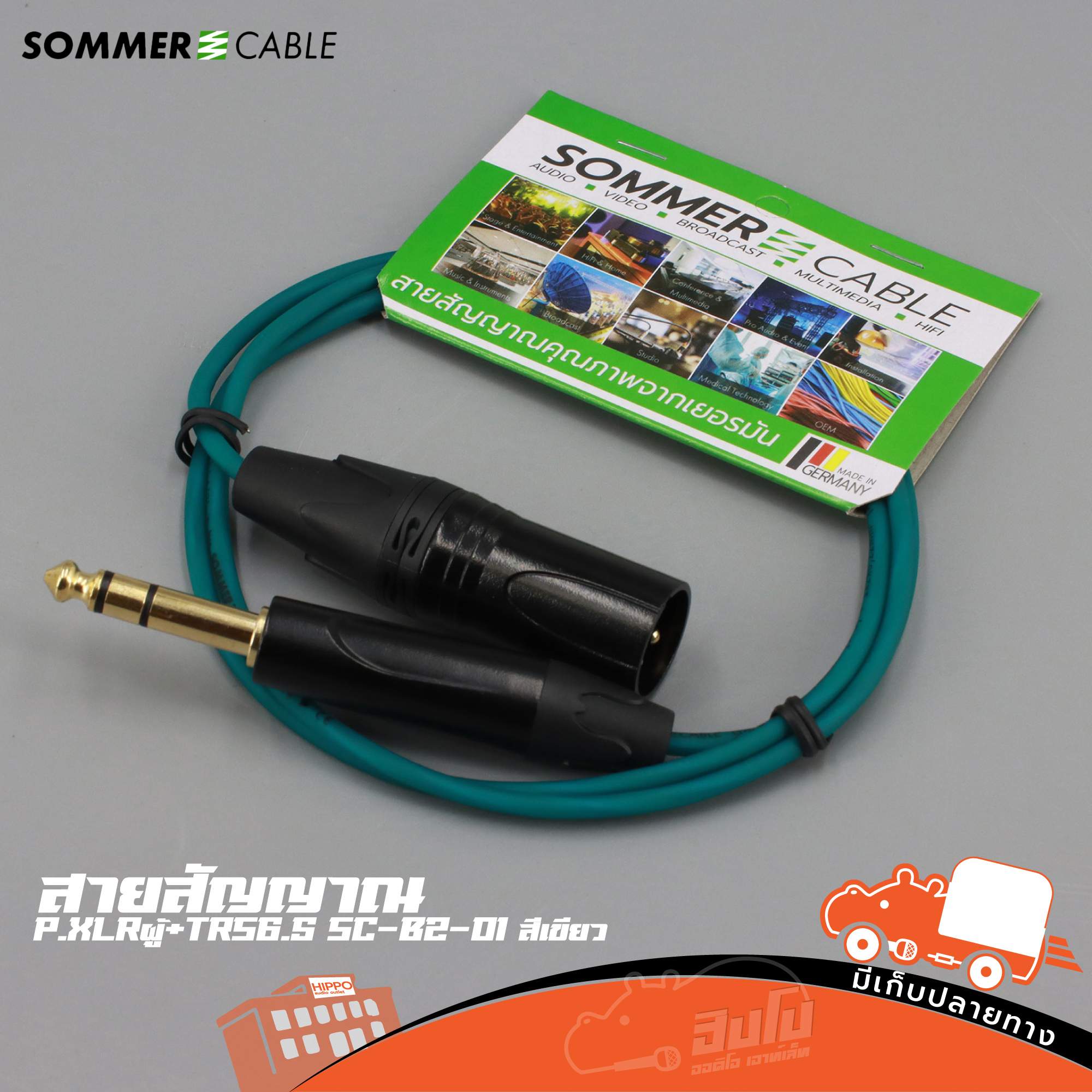 สายสัญญาณสำเร็จ Sommer P.XLRผู้+TRS 1 เมตร สีเขียว (HP001-01)