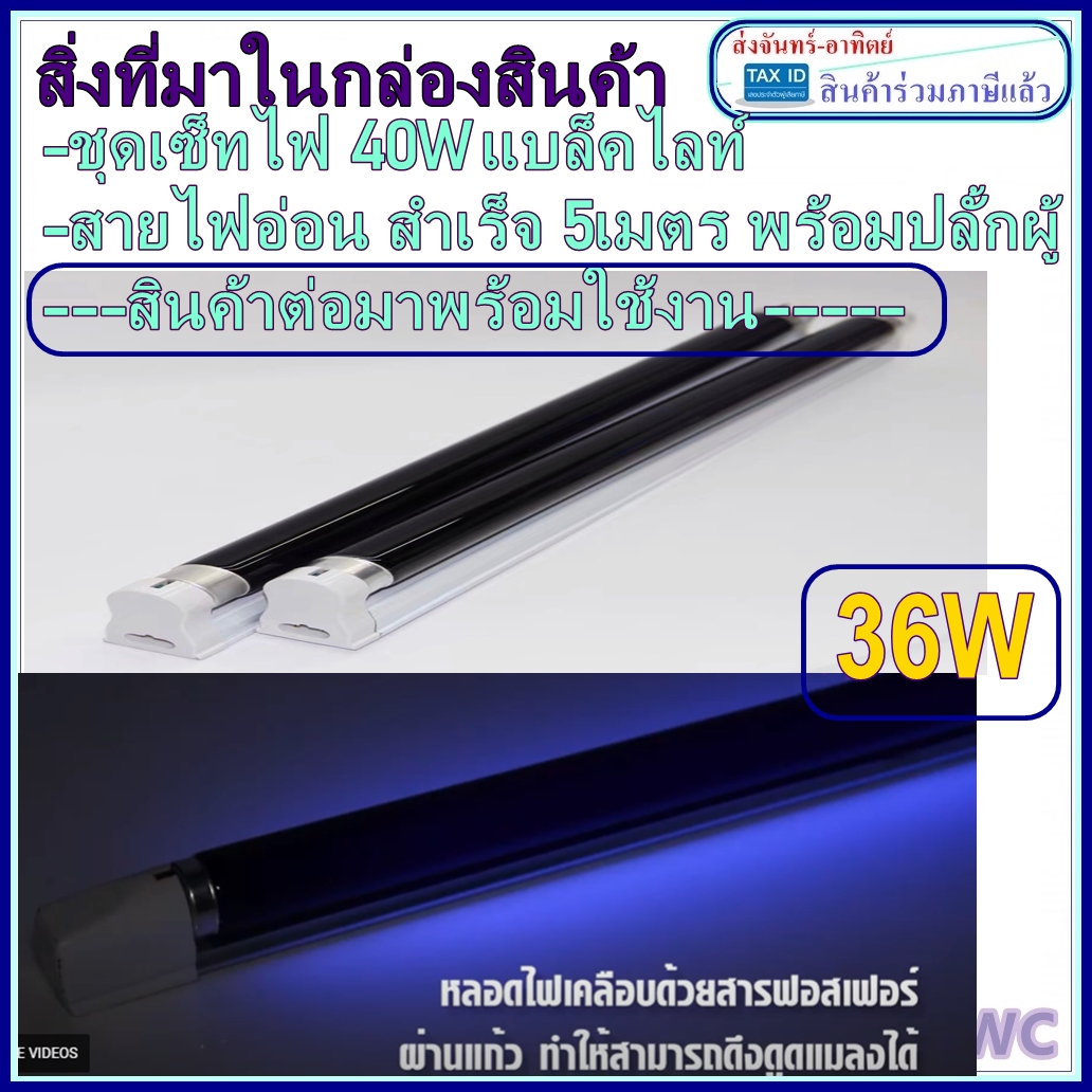 ชุดรางนีออนสำเร็จรูป (รางอิเล็กทรอนิกส์) + หลอดไฟ ล่อแมลงสีม่วง 36W T8 พร้อมสายไฟยาว 5 เมตรและปลั๊กเสียบ ใช้งานได้เลย