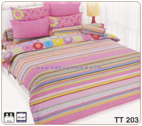 ชุดเครื่องนอน ผ้าปูที่นอนโตโต้ ริ้วชมพู สีหวาน TT203