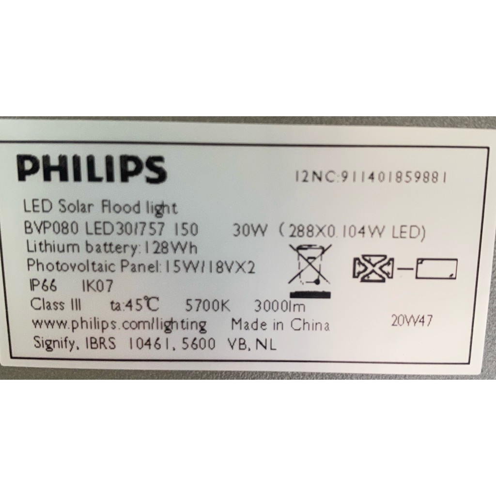 Philips โคมโซล่าเซลล์ 300W สปอร์ตไลทโซล่าเซลล์ BVP080 30W ฟิลิปส์ SmartBright SolarFloodLightphilips ประกัน2ปี