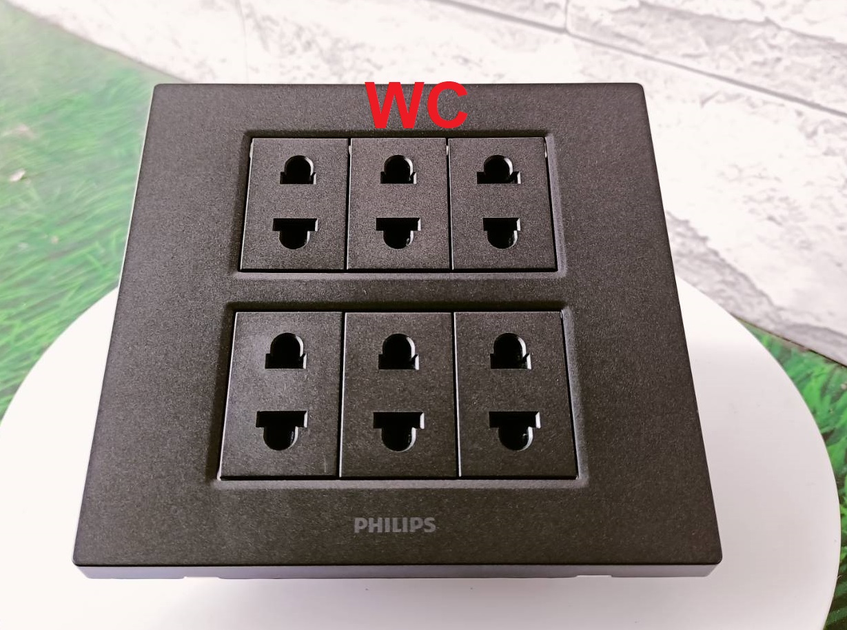 Philips ชุดสวิทซ์ สีดำ BLACK PLUG SET ชุดปลักไฟ รุ่น 4X4 6ช่อง ฟิลลิป ชุดปลั๊กกราวน์คู่ / ปลั๊กเดี่ยว / สวิตซ์ พร้อมบล็อค 4x4 ครบชุด