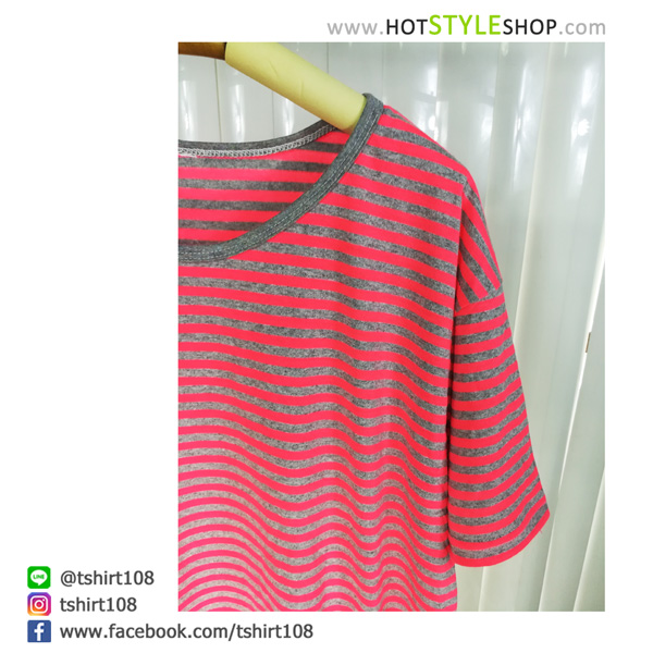 เสื้อยืดสีนีออนสะท้อนแสงลายขวาง ลายทาง โอเวอร์ไซส์