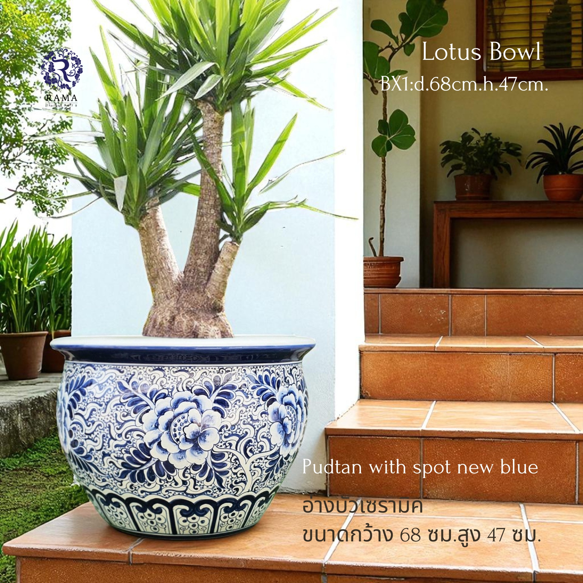 อ่างบัวขนาดใหญ่ พร้อมฐานรอง BLX1-STD ลายดอกพุดตาน