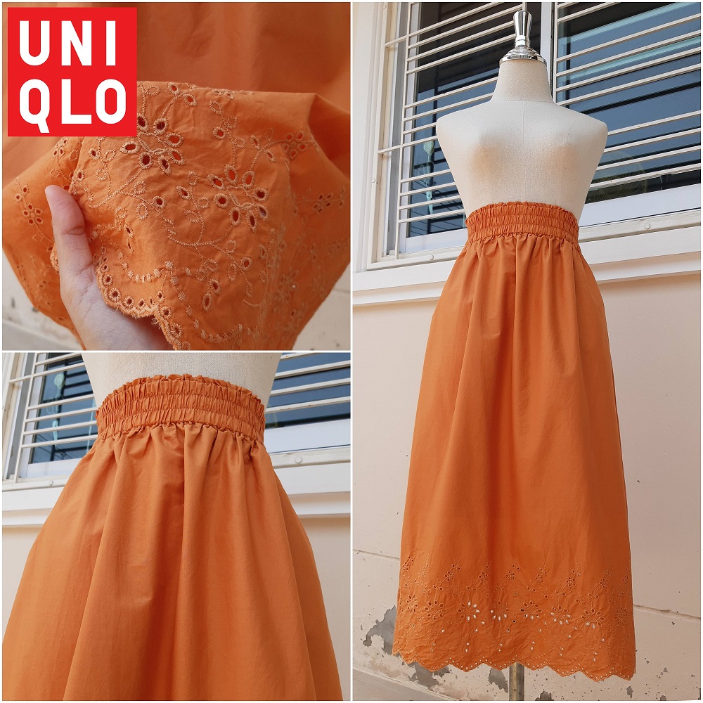 กระโปรงลูกไม้สีส้มแบรนด์ UNIQLO